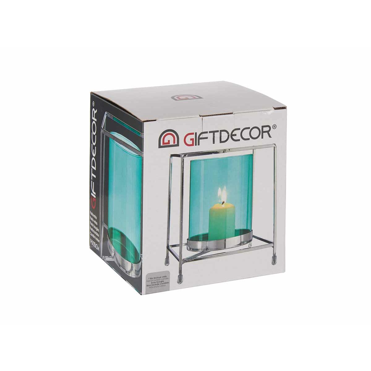 Portavelas Gift Decor Azul Plateado Plata Metal Vidrio 14 x 15,5 x 14 cm Cuadrado