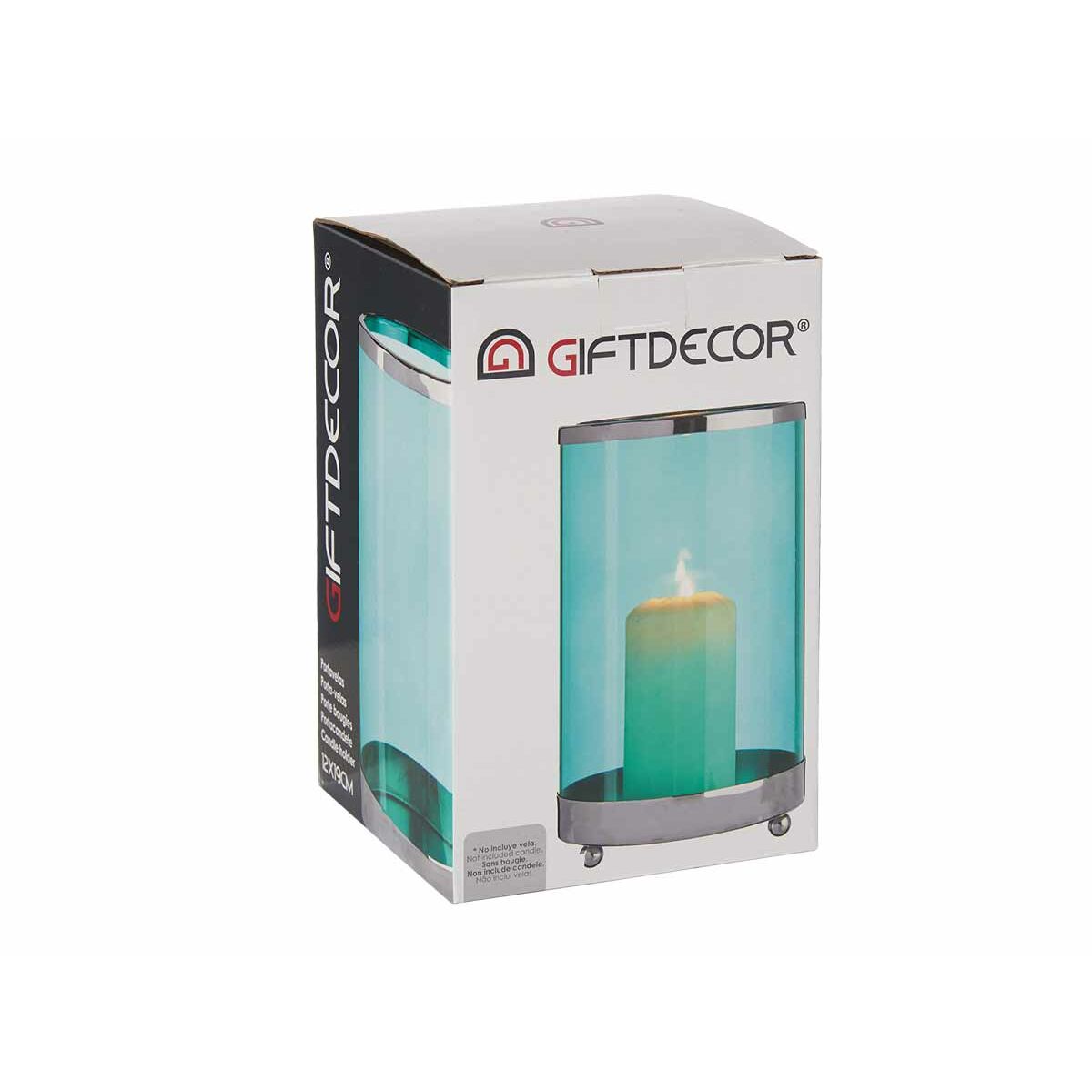 Portavelas Gift Decor Azul Plateado Plata Metal Vidrio 12,2 x 19,5 x 12,2 cm Cilindro