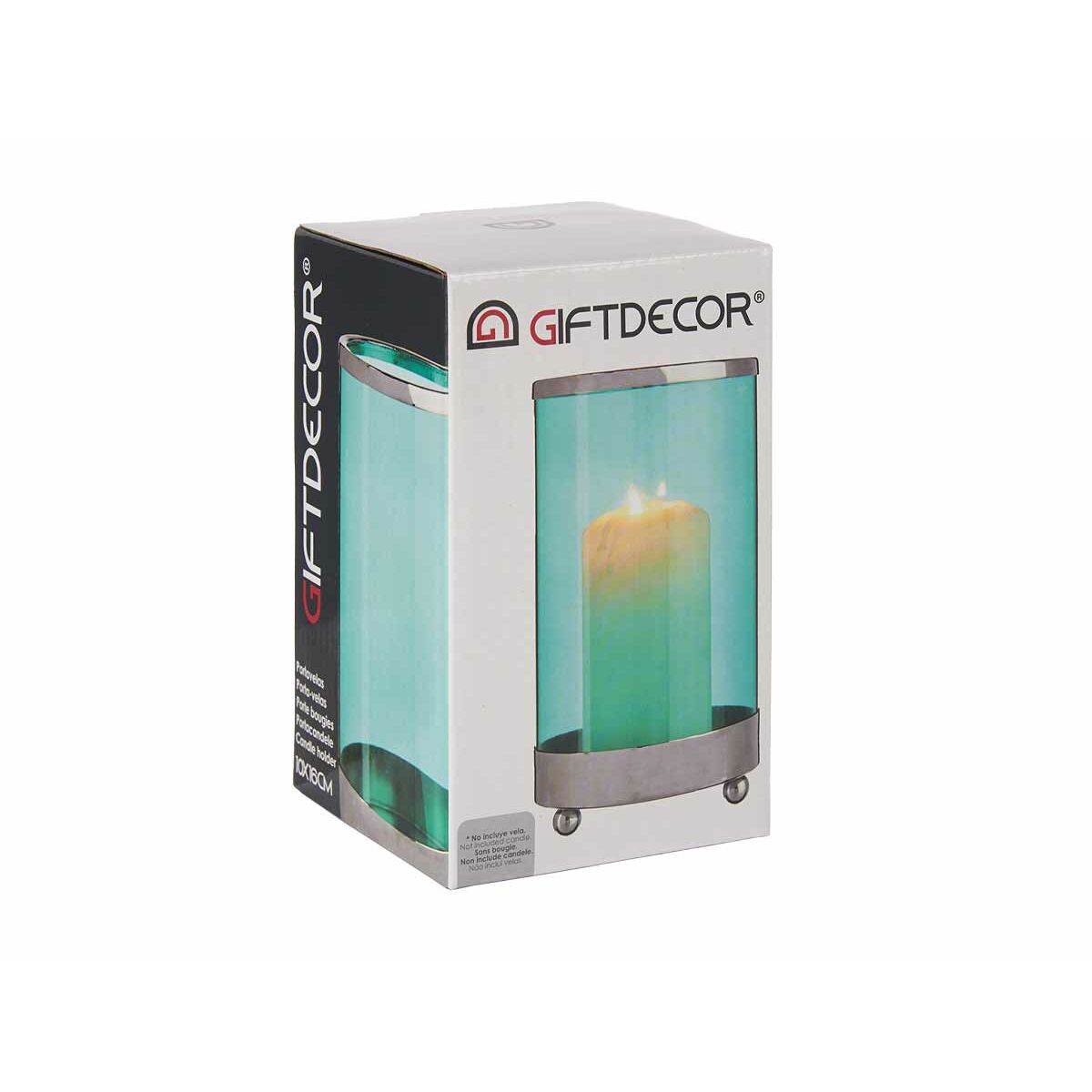 Portavelas Gift Decor Azul Plateado Plata Metal Vidrio 9,7 x 16,5 x 9,7 cm Cilindro