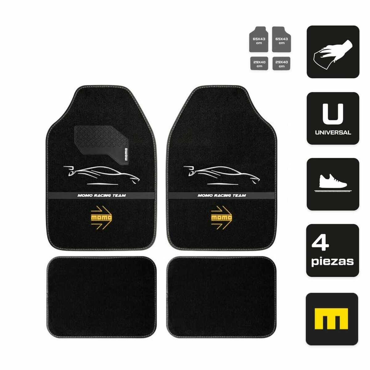 Alfombrilla para Coche MOMO MomlCM4A7BW Blanco/Negro Universal