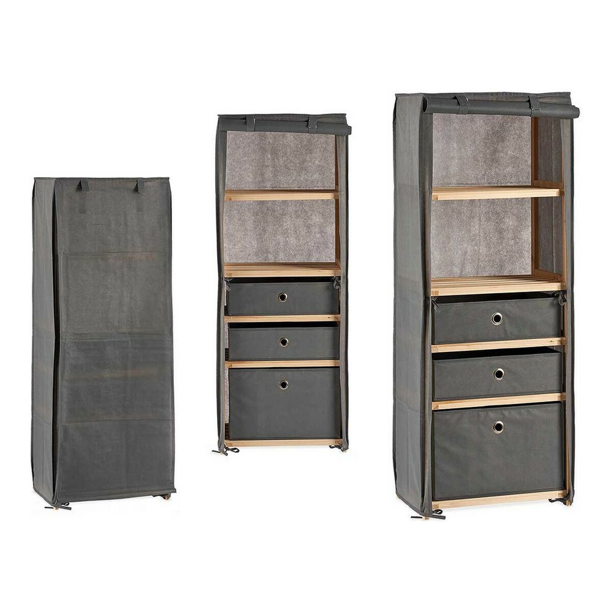 Estantería Kipit Marrón Gris Madera Tela 28 x 113 x 42 cm