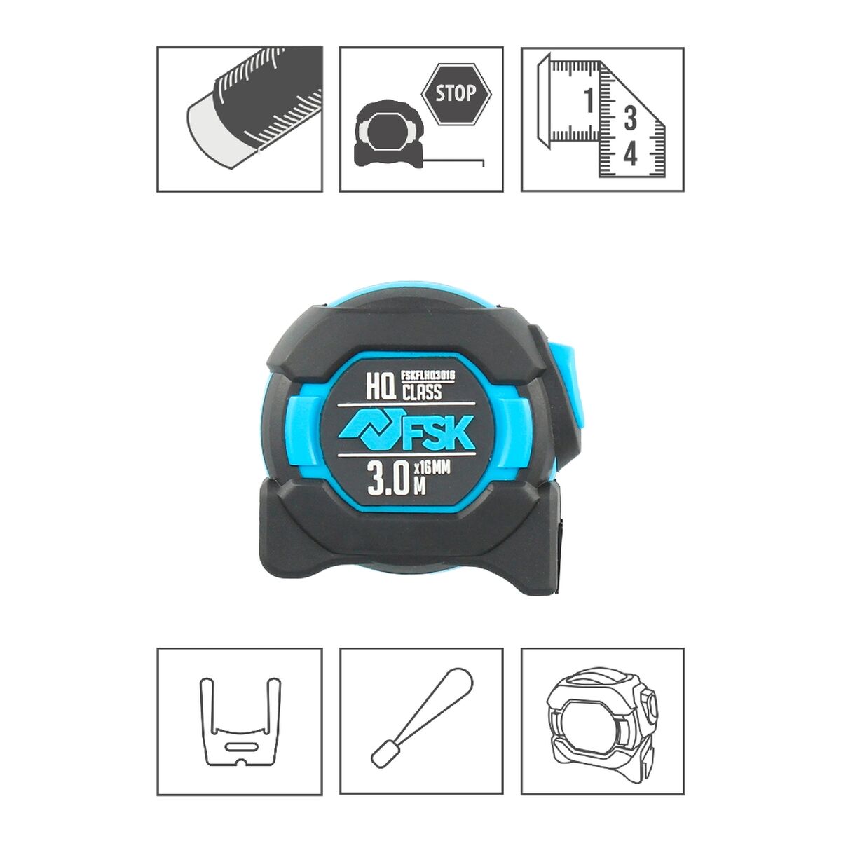 Flexómetro Ferrestock HQ 3 m x 16 mm Nylon