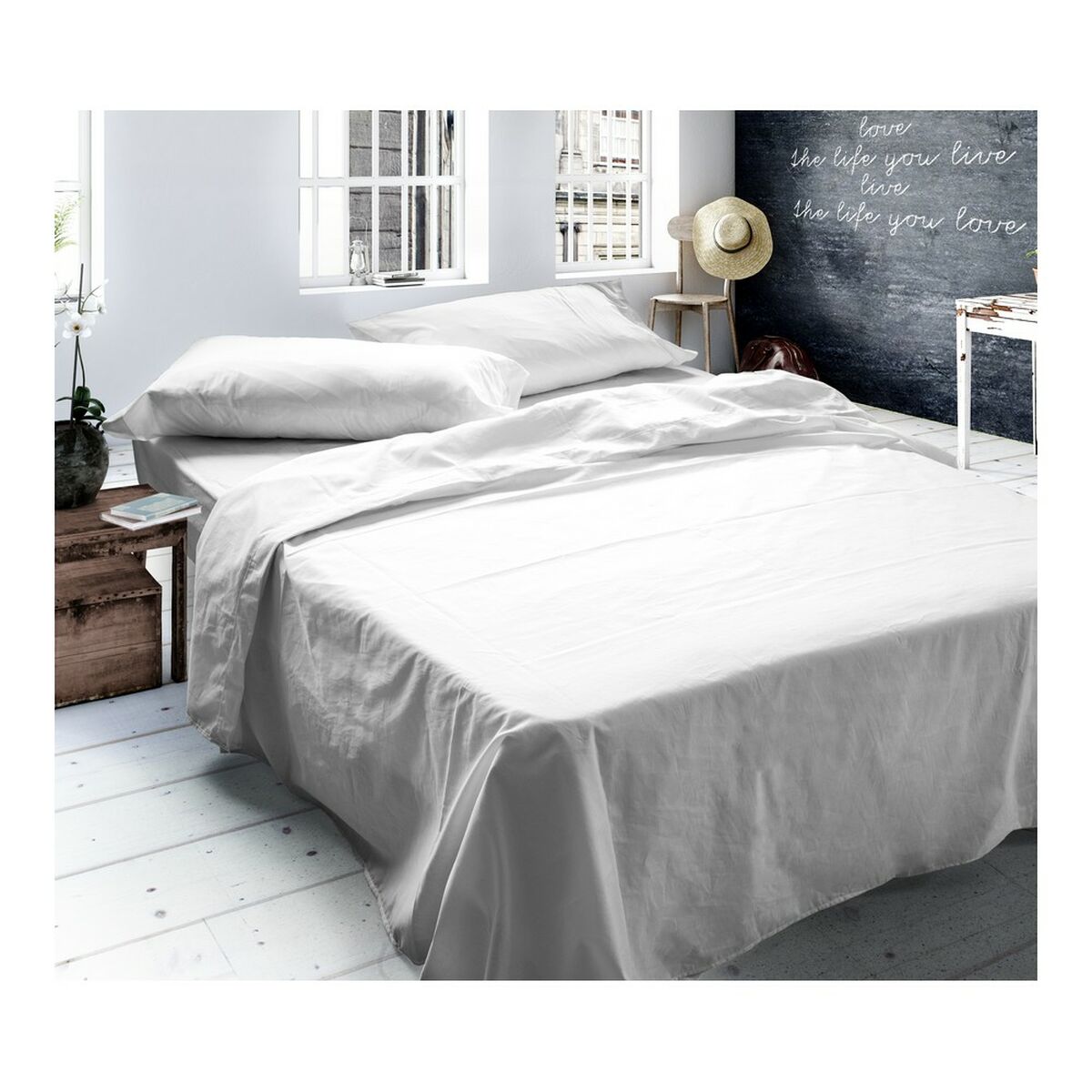Juego de Sábanas Naturals Tencel Blanco Cama de 90 160 x 270 cm