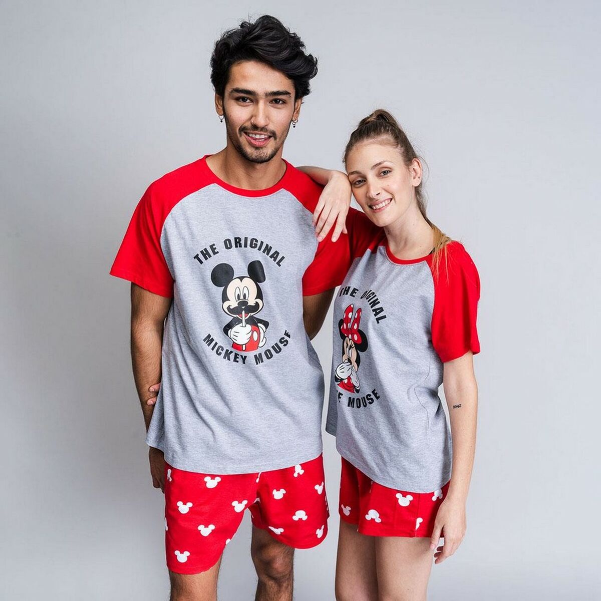 Pijama de Verano Mickey Mouse Rojo (Adultos) Hombre Gris