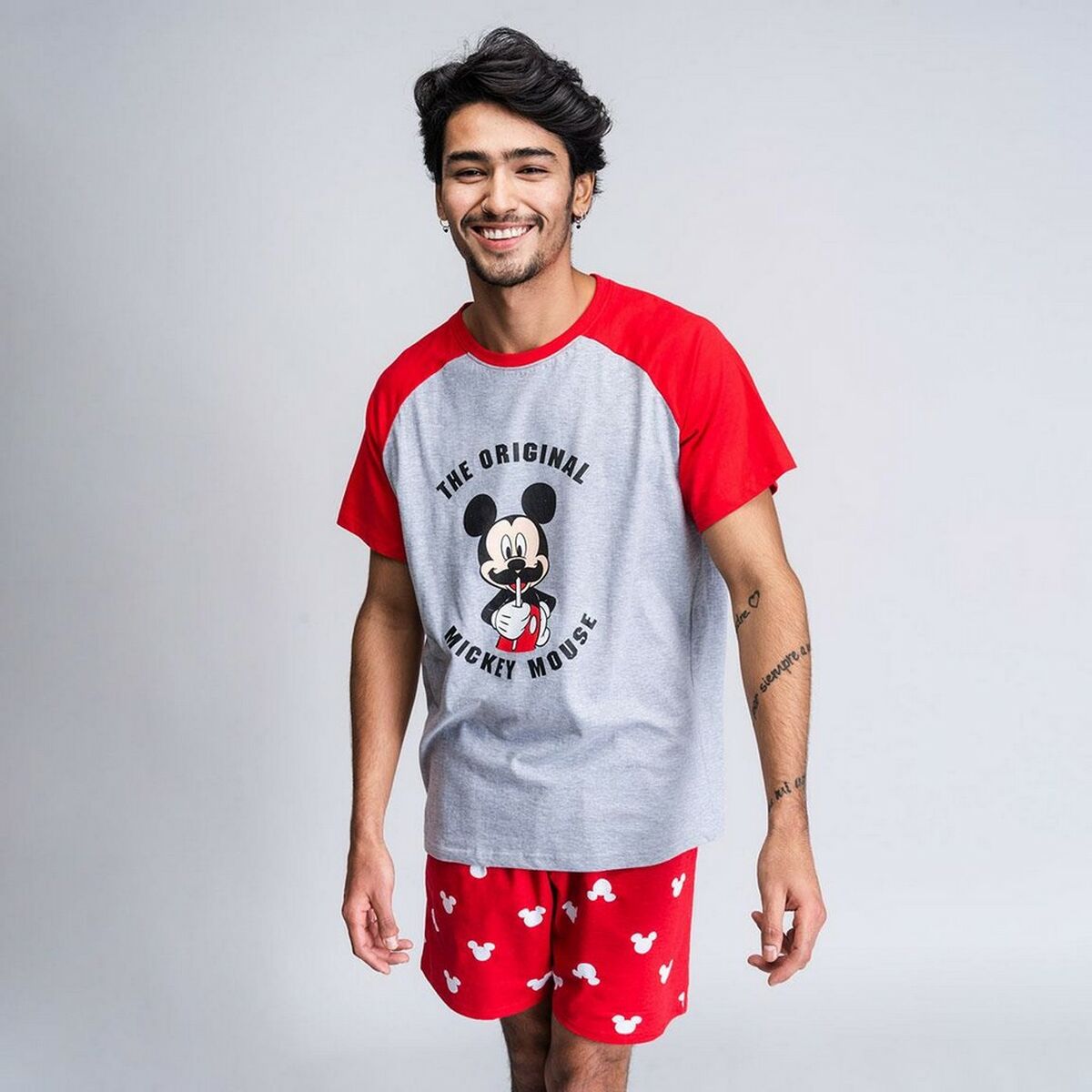 Pijama de Verano Mickey Mouse Rojo (Adultos) Hombre Gris