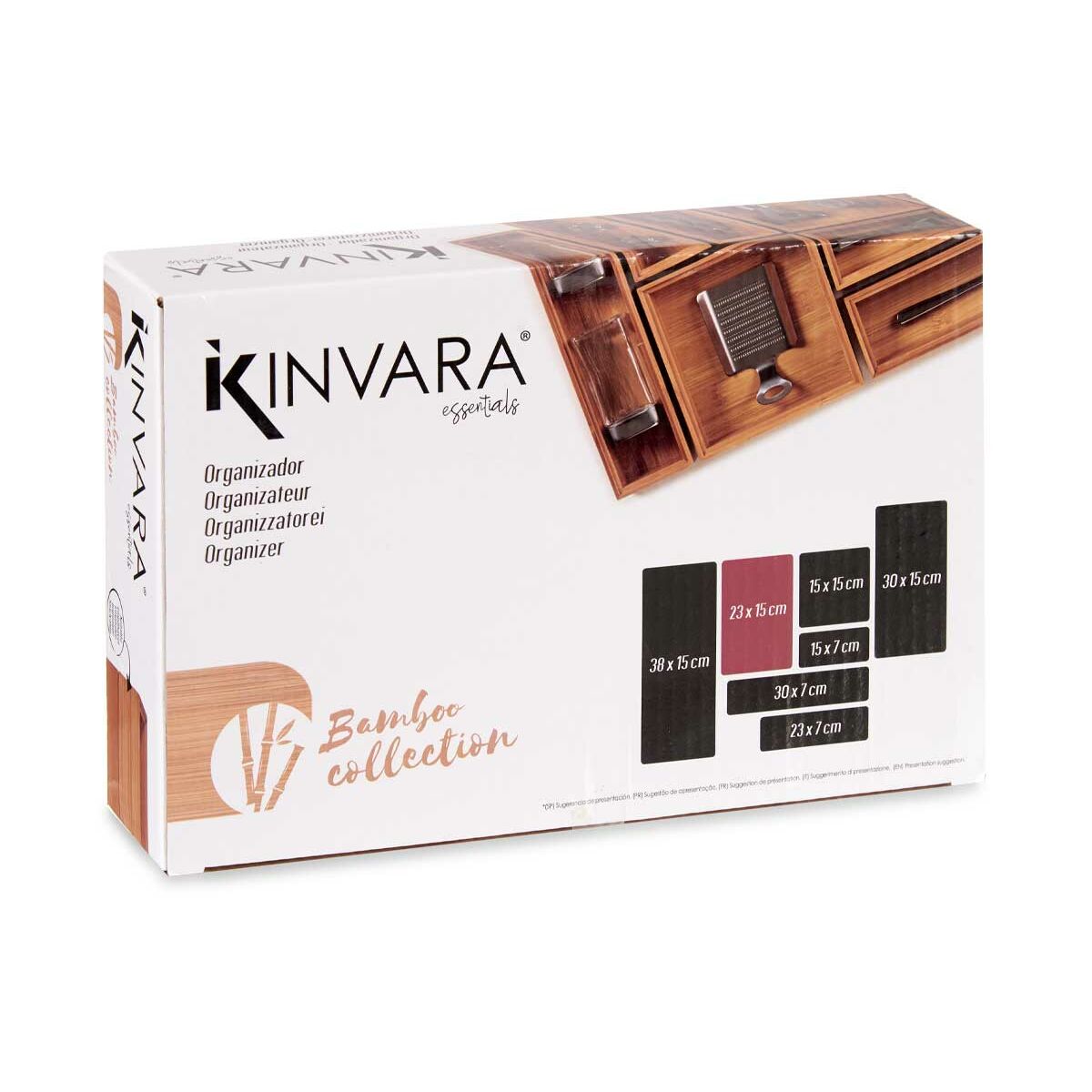 Organizador para Cajones Kinvara Marrón Natural Bambú 15 x 5 x 23 cm Apilable