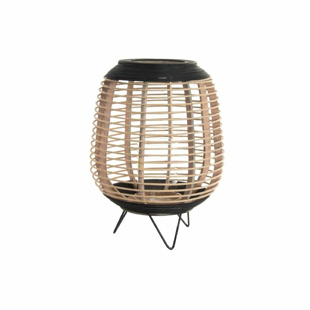 Portavelas DKD Home Decor Marrón Negro Natural Metal Bambú Cristal 32 x 32 x 43 cm