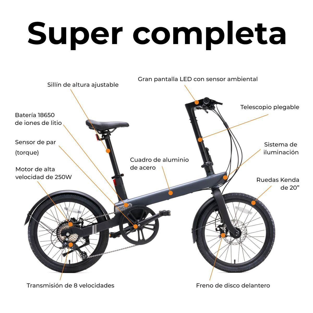 Bicicleta Eléctrica Xiaomi QiCycle C2 Negro 20"