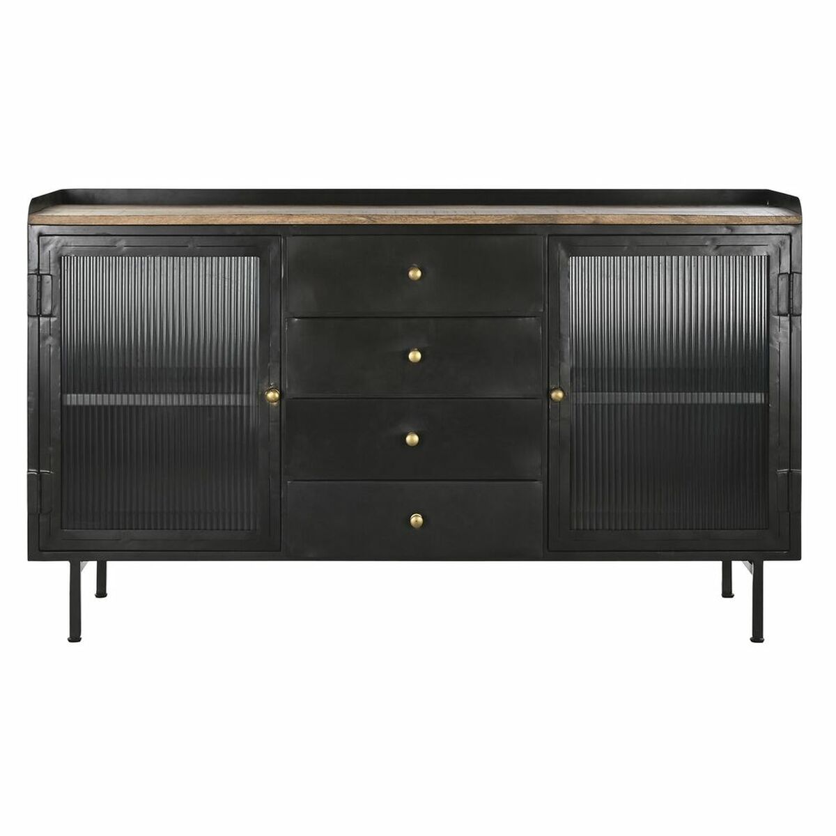 Aparador DKD Home Decor   Negro Dorado Natural Metal Madera de mango 145 x 40 x 85 cm