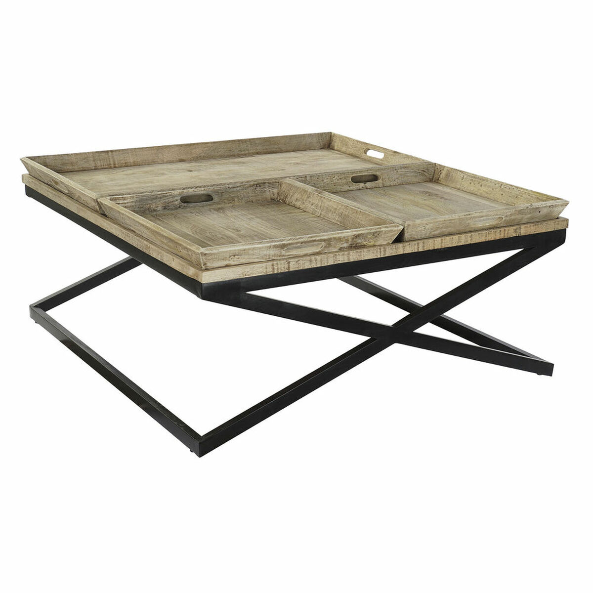 Mesa de Centro DKD Home Decor Negro Natural Madera Metal 120 x 120 x 55 cm