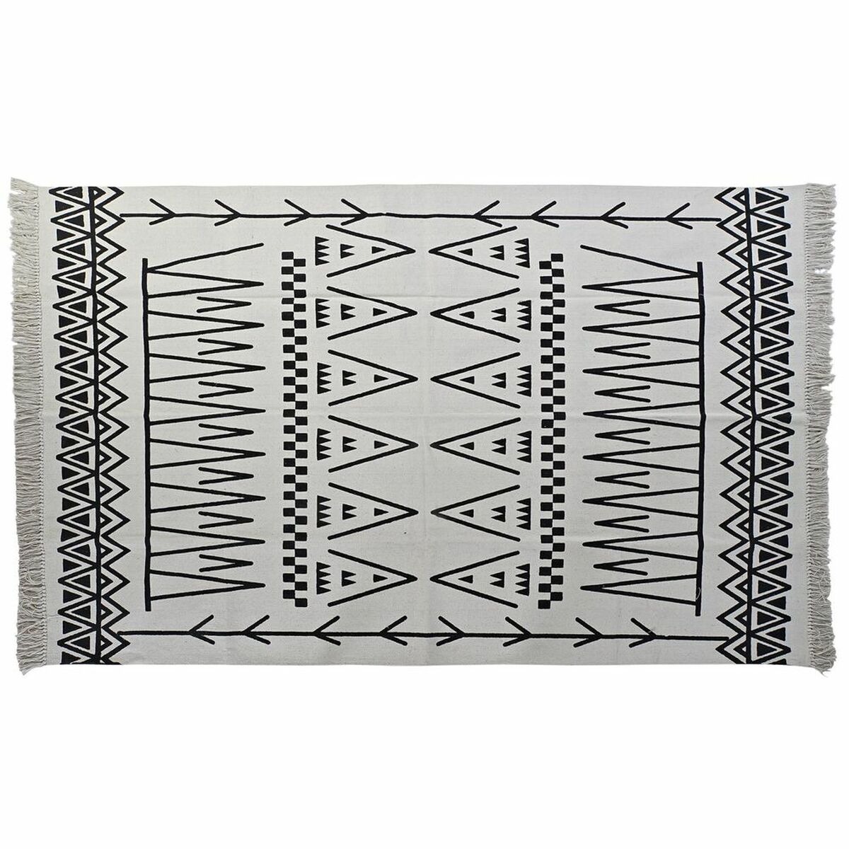 Alfombra DKD Home Decor 160 x 250 x 0,7 cm Negro Poliéster Algodón Blanco Ikat Boho