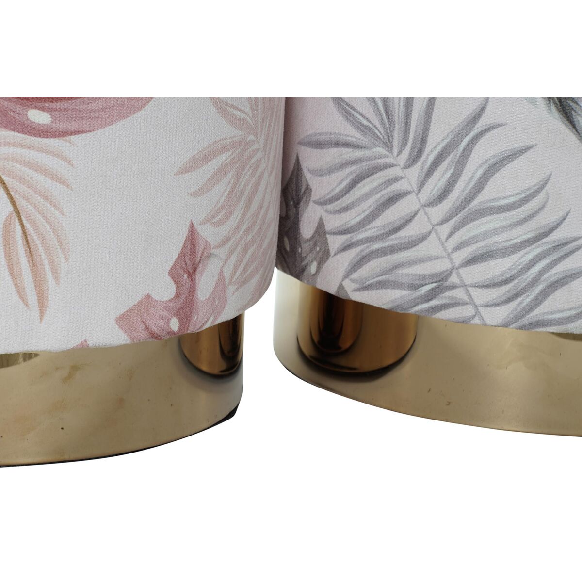 Reposapiés DKD Home Decor Gris Dorado Madera Poliéster Coral Tropical Hoja de planta (35 x 35 x 35 cm) (2 Unidades)