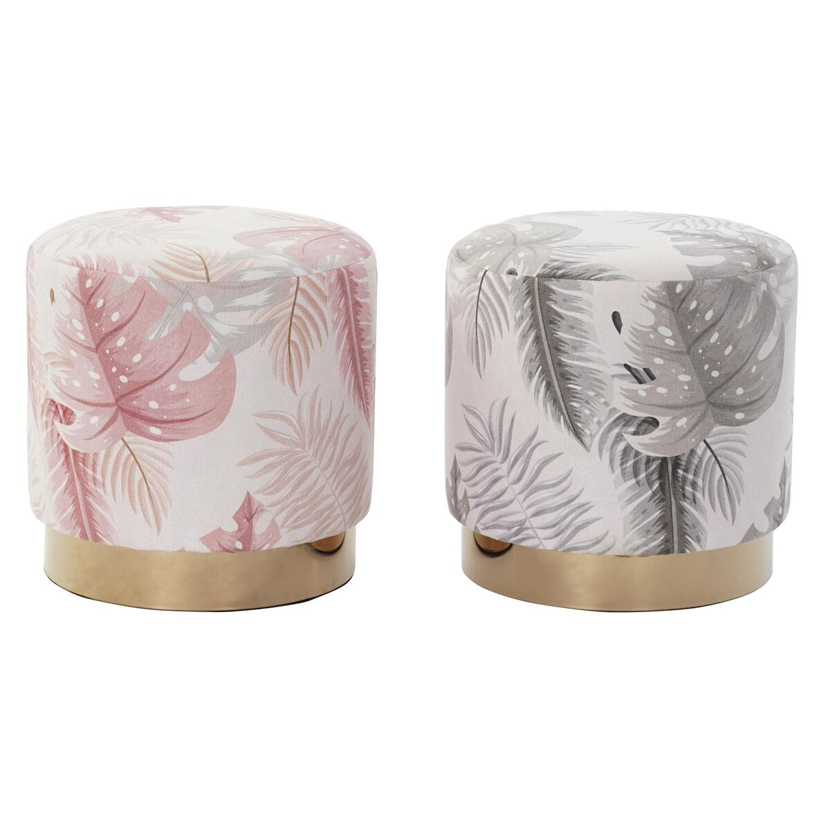 Reposapiés DKD Home Decor Gris Dorado Madera Poliéster Coral Tropical Hoja de planta (35 x 35 x 35 cm) (2 Unidades)