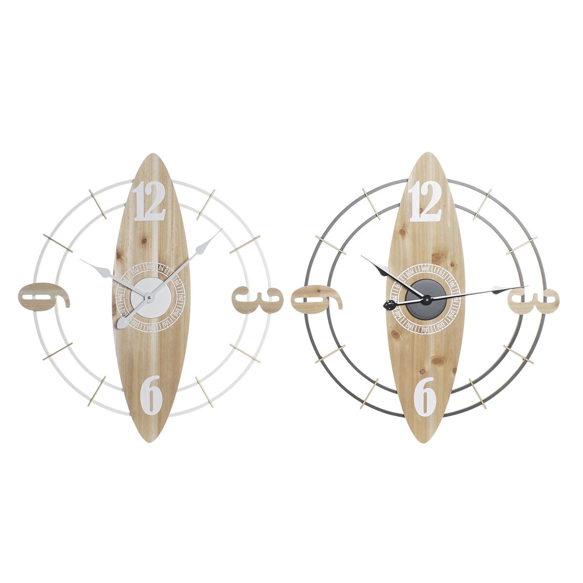 Reloj de Pared DKD Home Decor Blanco Natural Hierro Madera MDF 61 x 4,5 x 66 cm (2 Unidades)