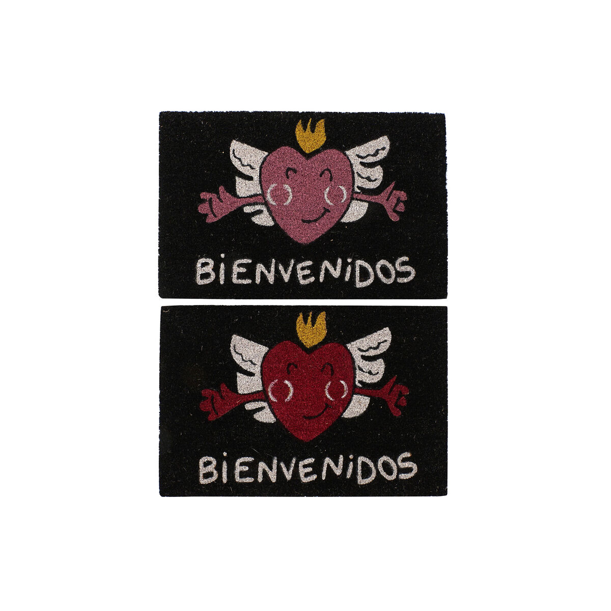 Felpudo DKD Home Decor Rojo Negro Rosa Goma Blanco 2 Unidades Fibra de coco (60 x 40 x 1,5 cm)