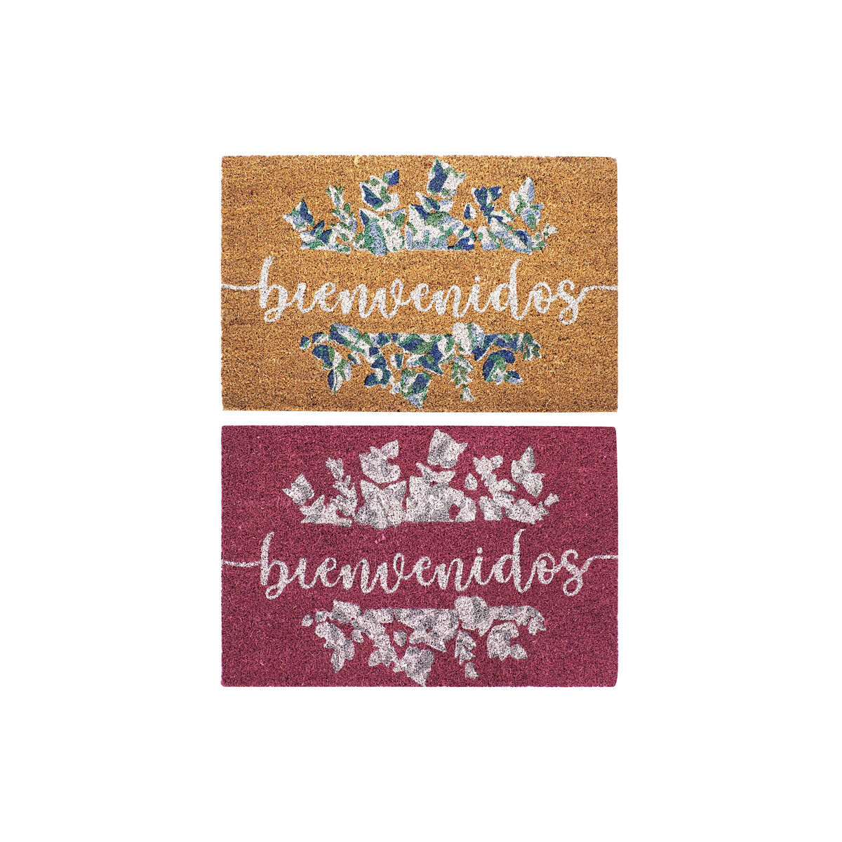 Felpudo DKD Home Decor Gris Rosa Marrón Goma Blanco 2 Unidades Fibra de coco (60 x 40 x 1,5 cm)