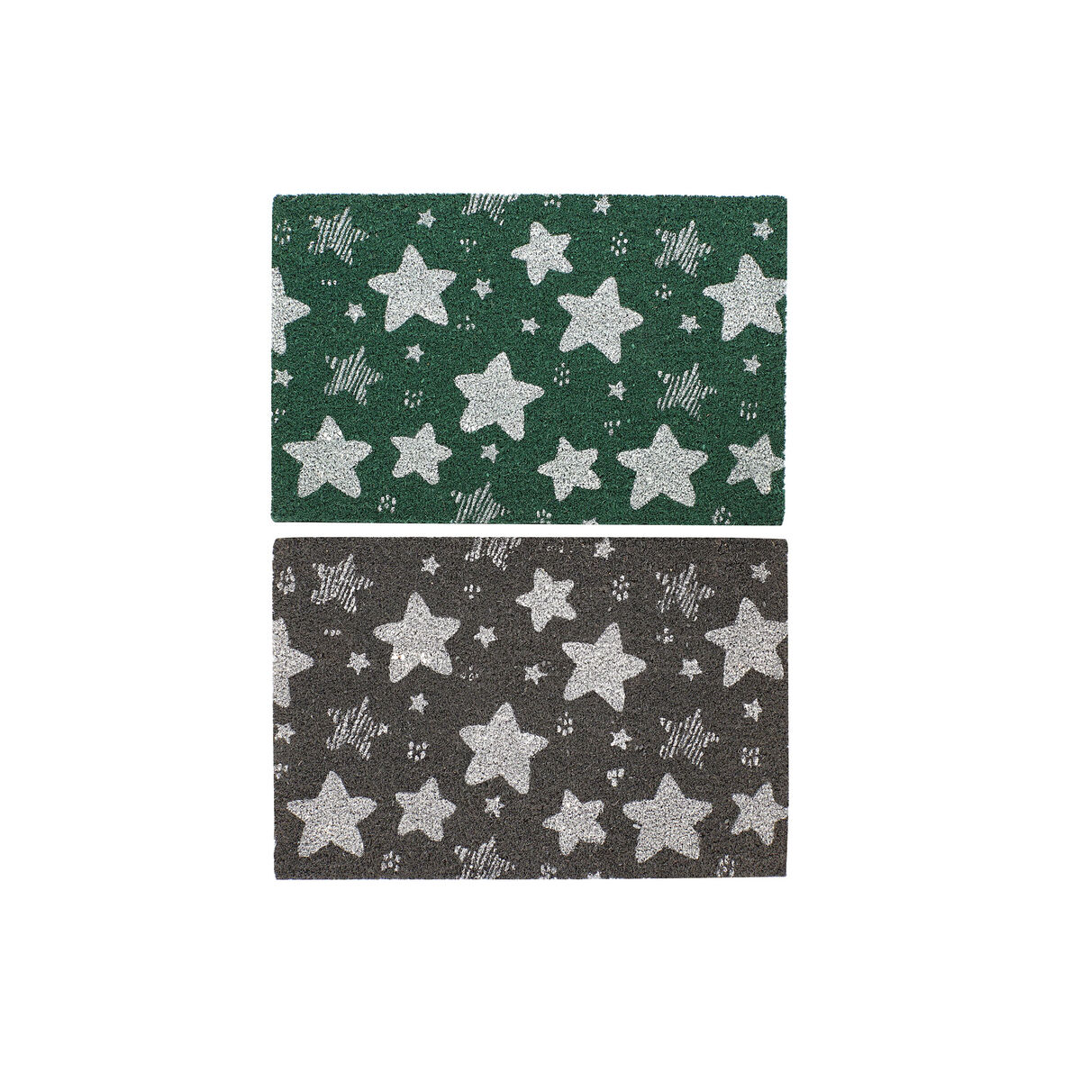 Felpudo DKD Home Decor Gris Goma Estrellas Blanco Verde 2 Unidades Fibra de coco (60 x 40 x 1,5 cm)