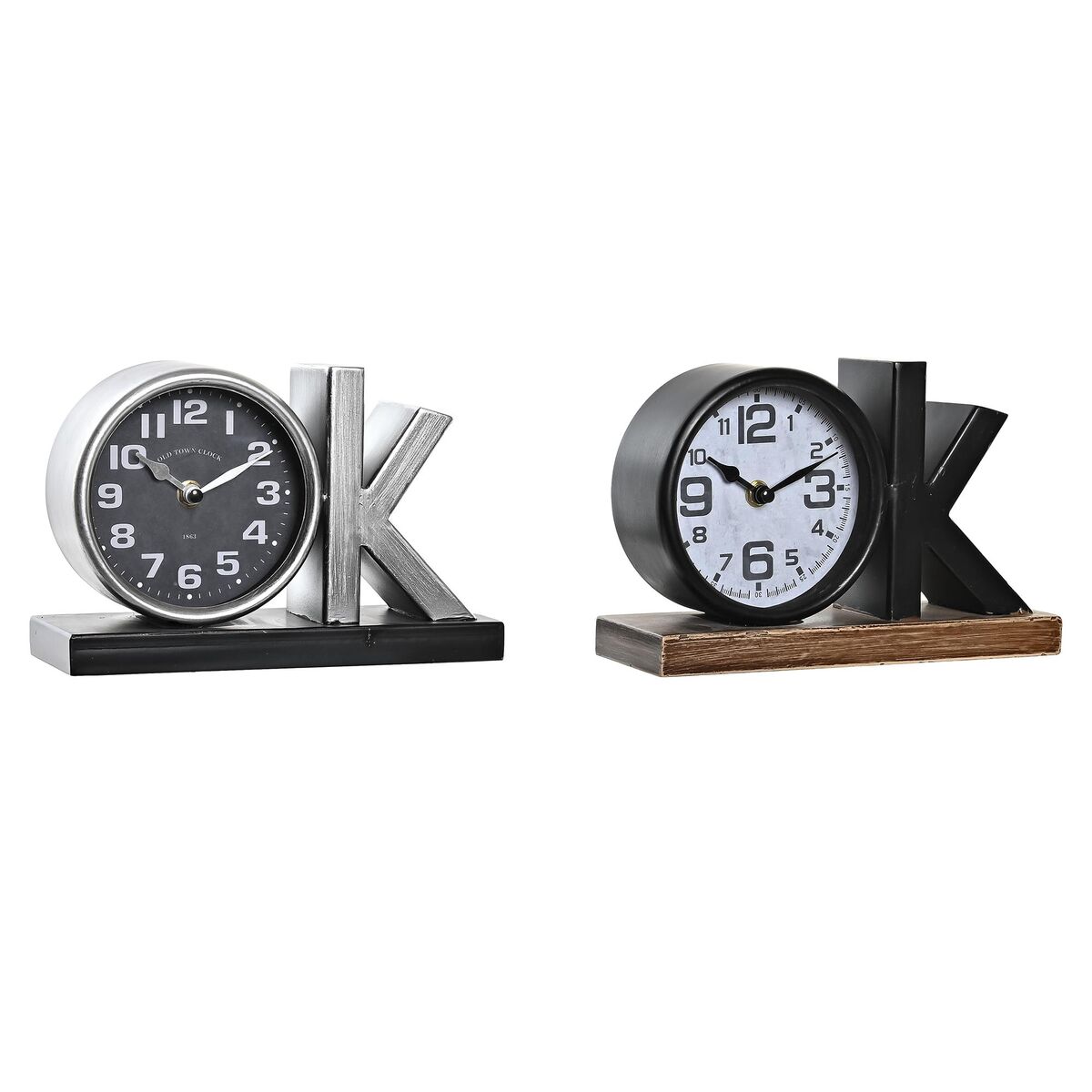 Reloj de Mesa DKD Home Decor Negro Plateado (2 Unidades)