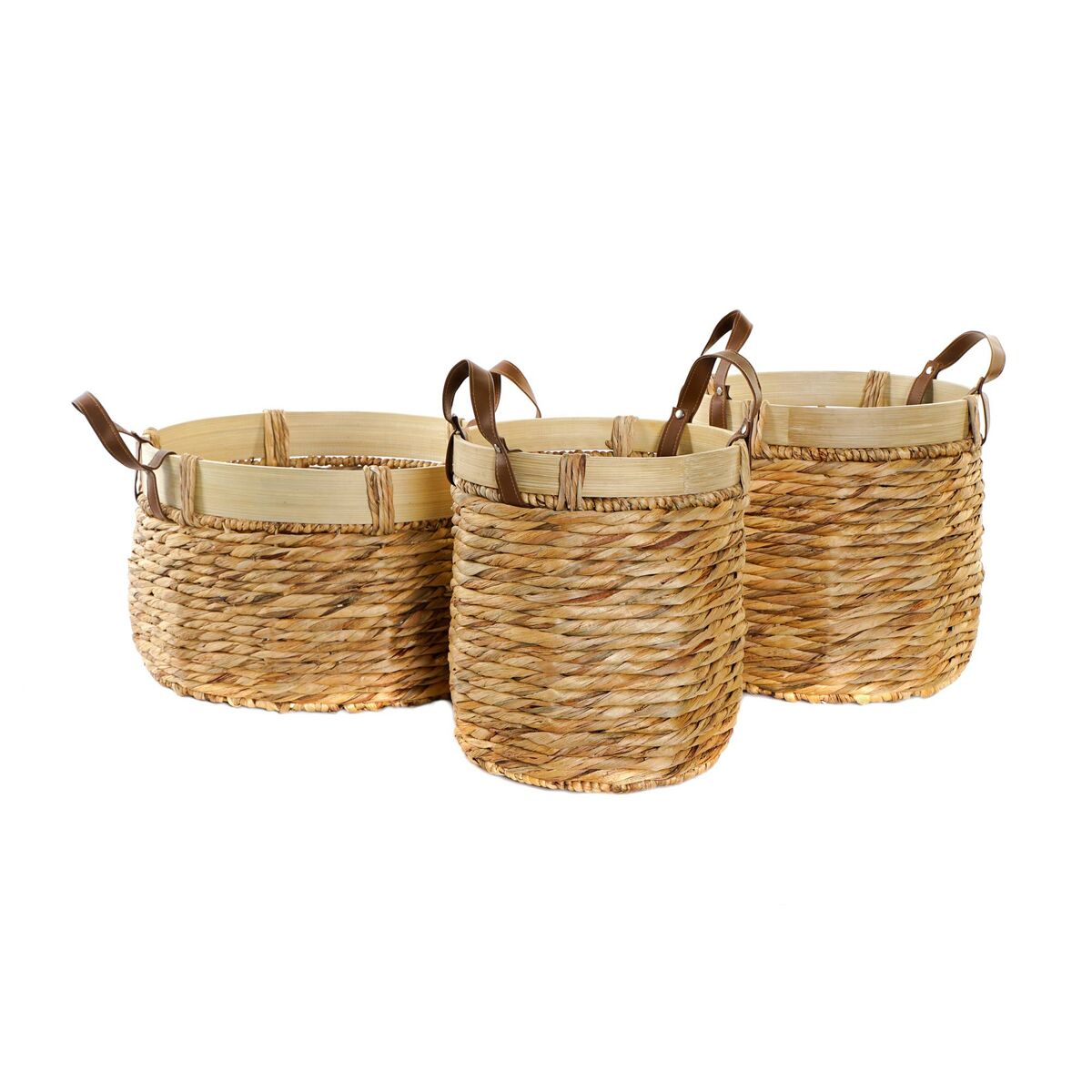 Juego de Cestas DKD Home Decor Marrón Natural Bambú Junco Tropical 40 x 40 x 24 cm 4 Kg 3 Piezas