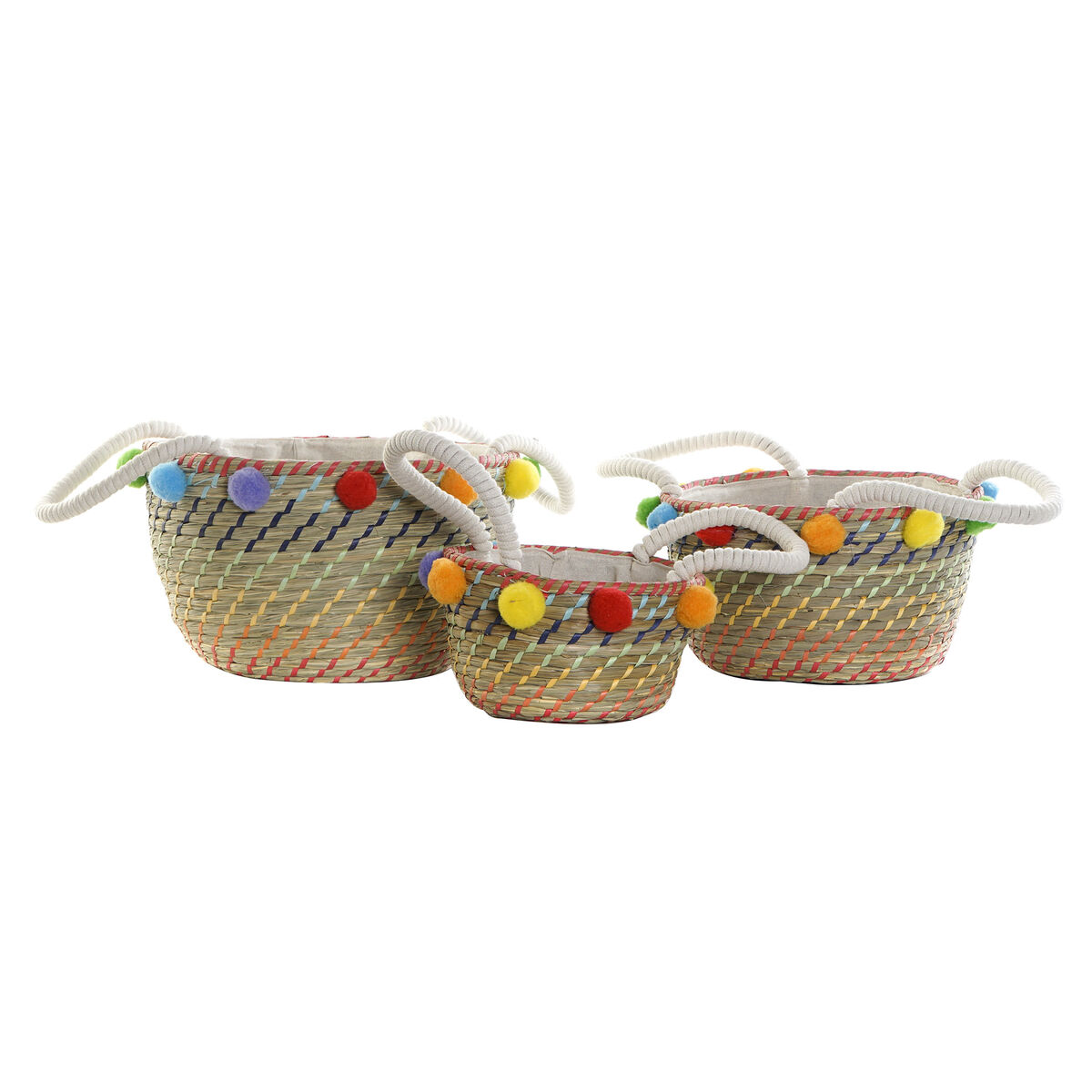 Juego de Cestas DKD Home Decor Pompones Boho 57 x 45 x 42,5 cm