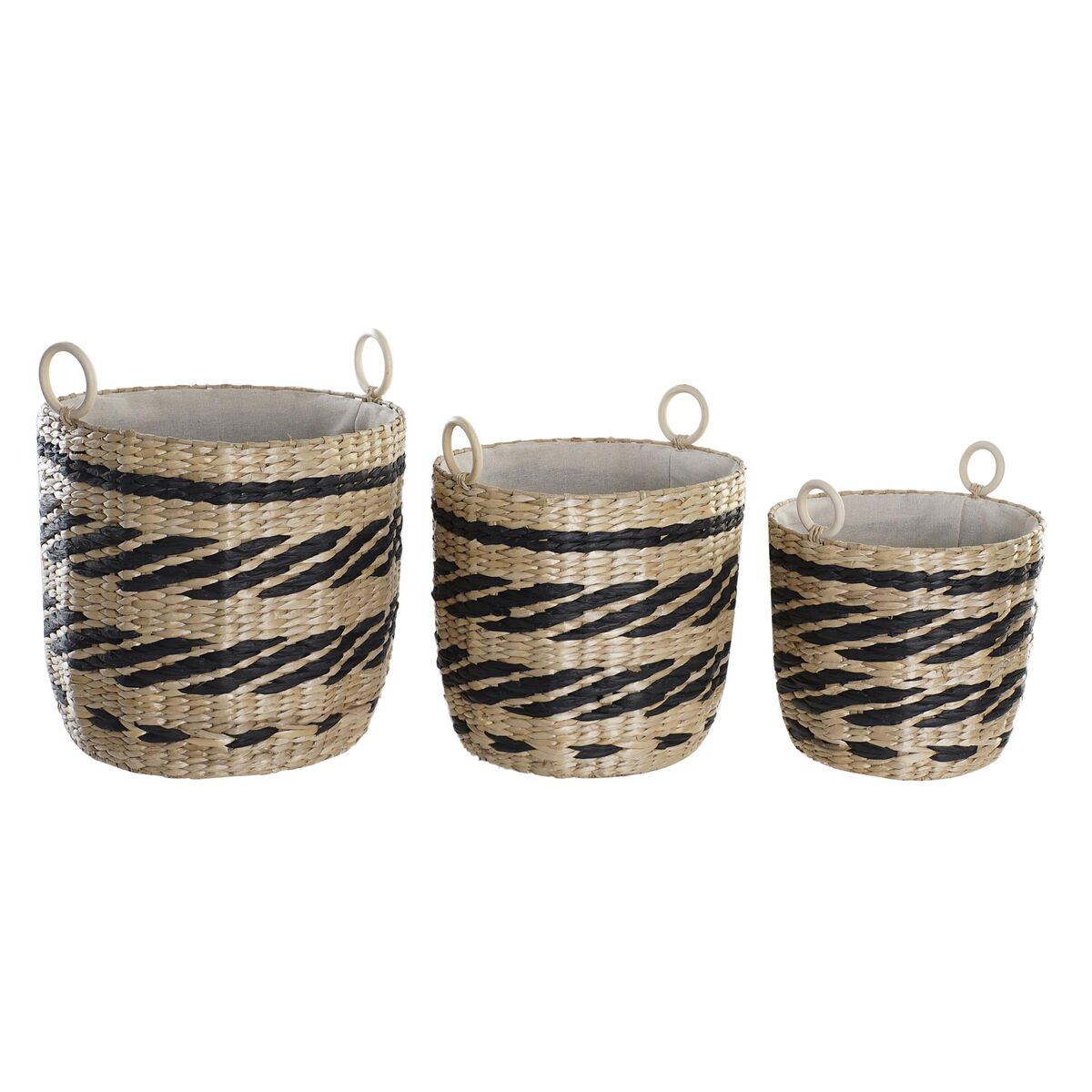 Juego de Cestas DKD Home Decor Negro Natural Fibra natural (3 Piezas) (3 Unidades)