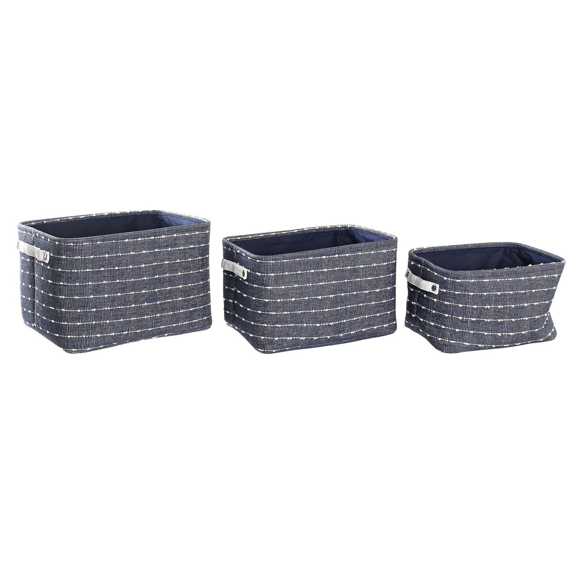 Juego de Cestas DKD Home Decor Blanco Azul marino 38 x 28 x 25 cm 3 Piezas (3 Unidades)