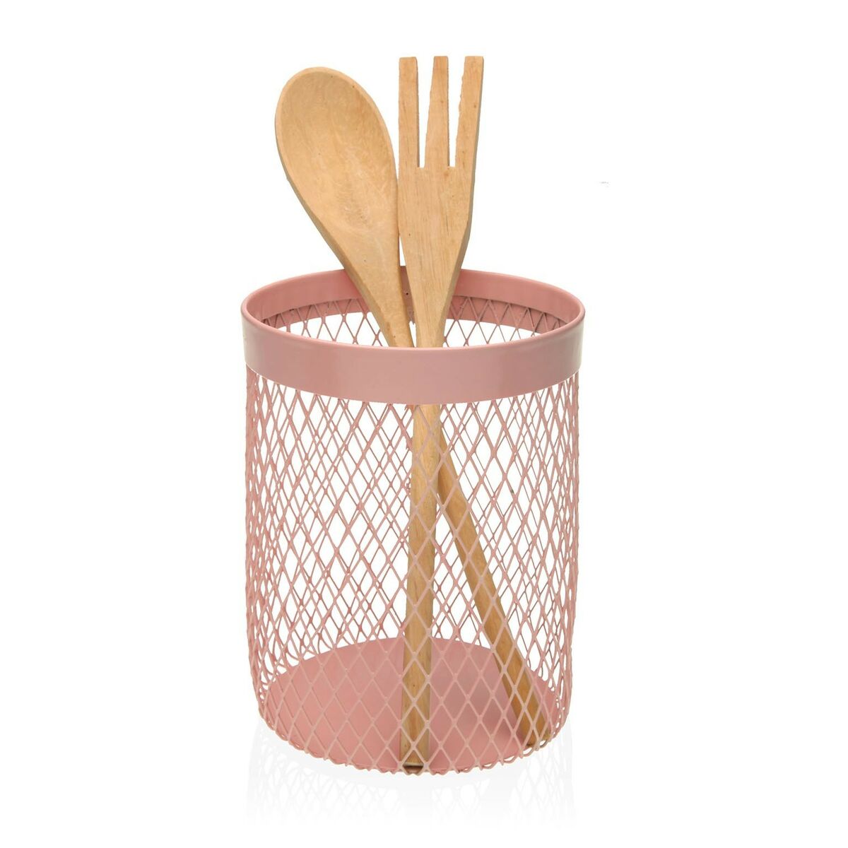 Bote para Utensilios de Cocina Versa Metal Acero 11,5 x 15,5 x 11,5 cm Rosa