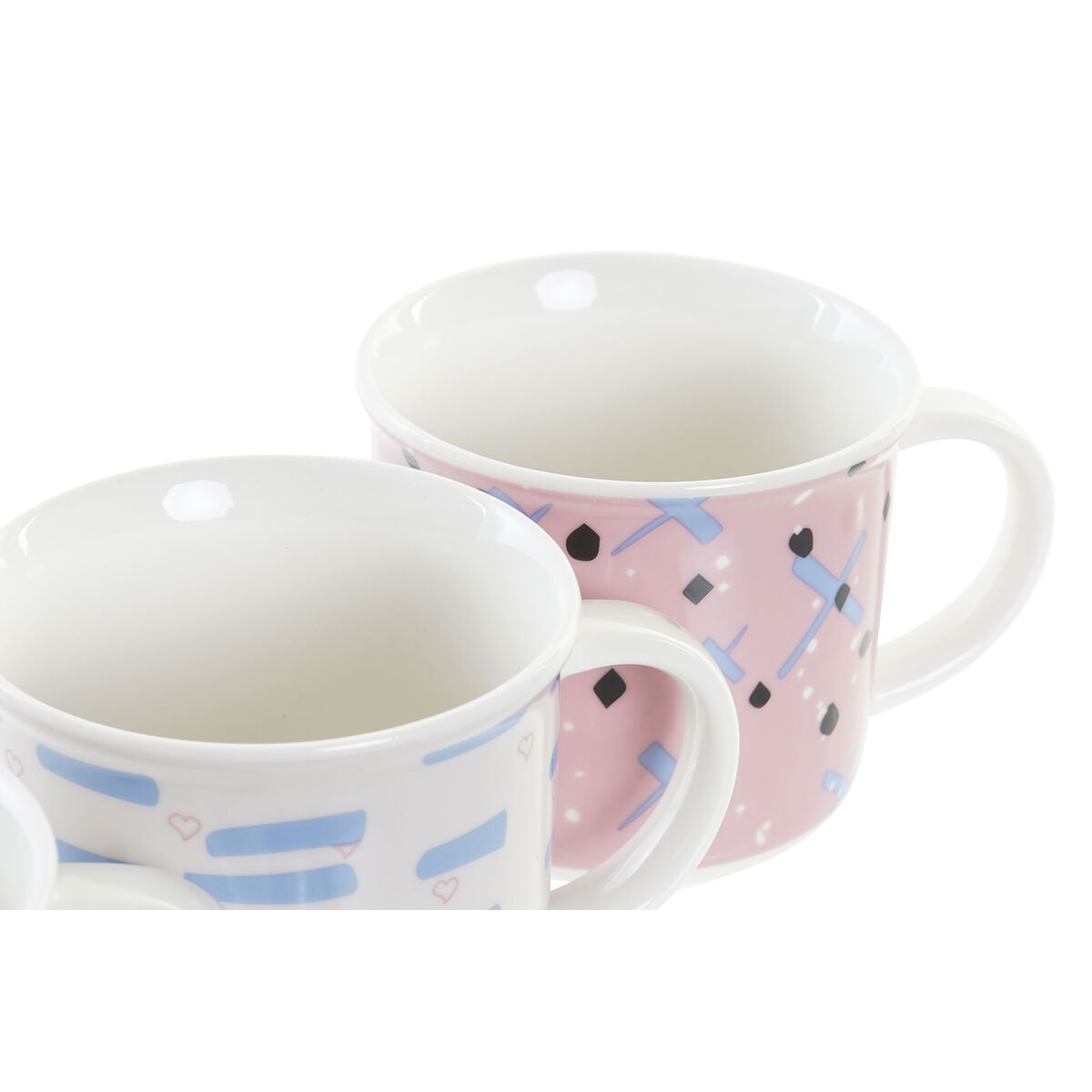 Taza Mug DKD Home Decor Negro Azul Rosa Blanco Gres (310 ml) (4 Unidades)
