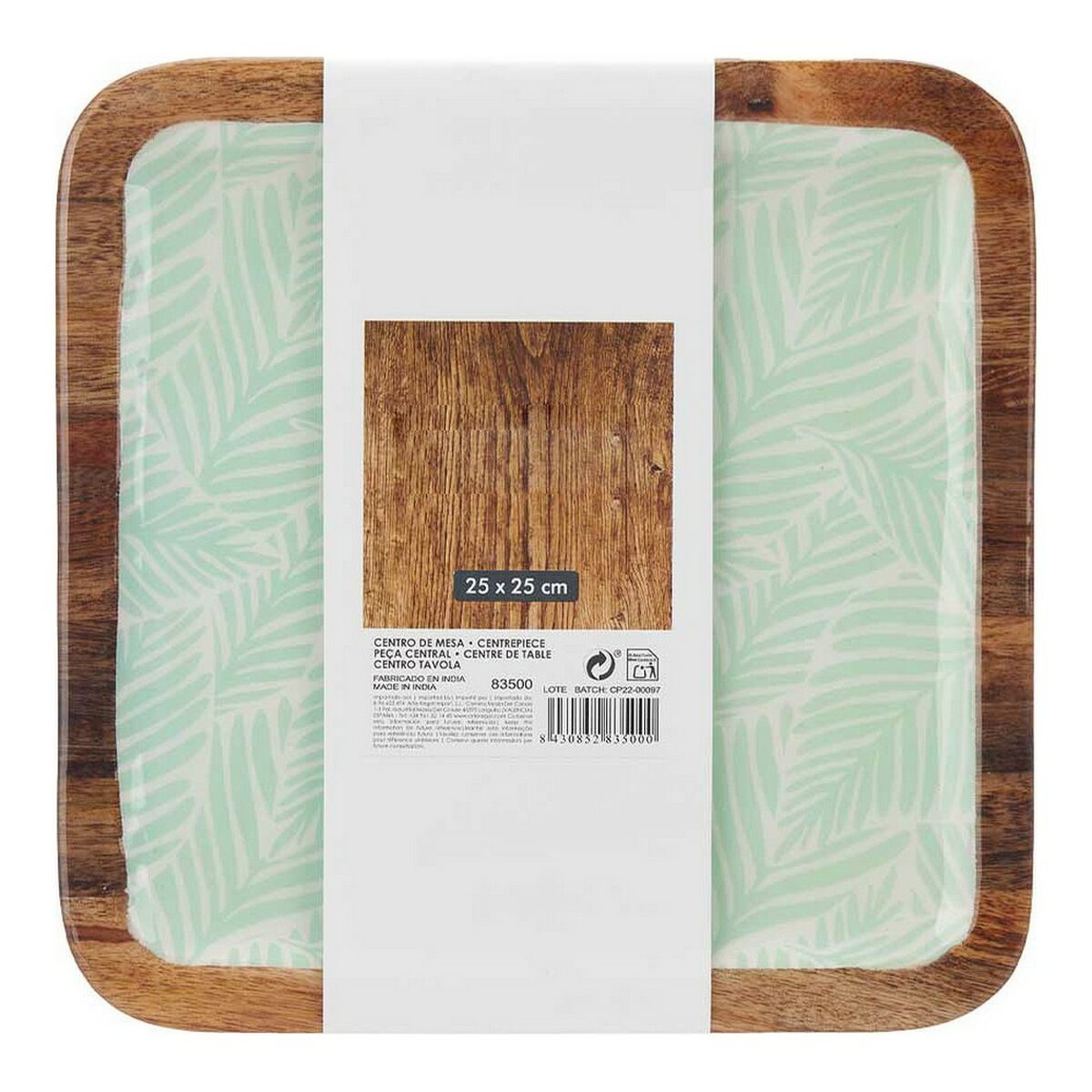 Centro de Mesa Gift Decor Blanco Marrón Verde Poliéster Poliuretano Resina Madera de mango 25 x 25 cm 25,4 x 2,54 x 25,4 cm Hoja