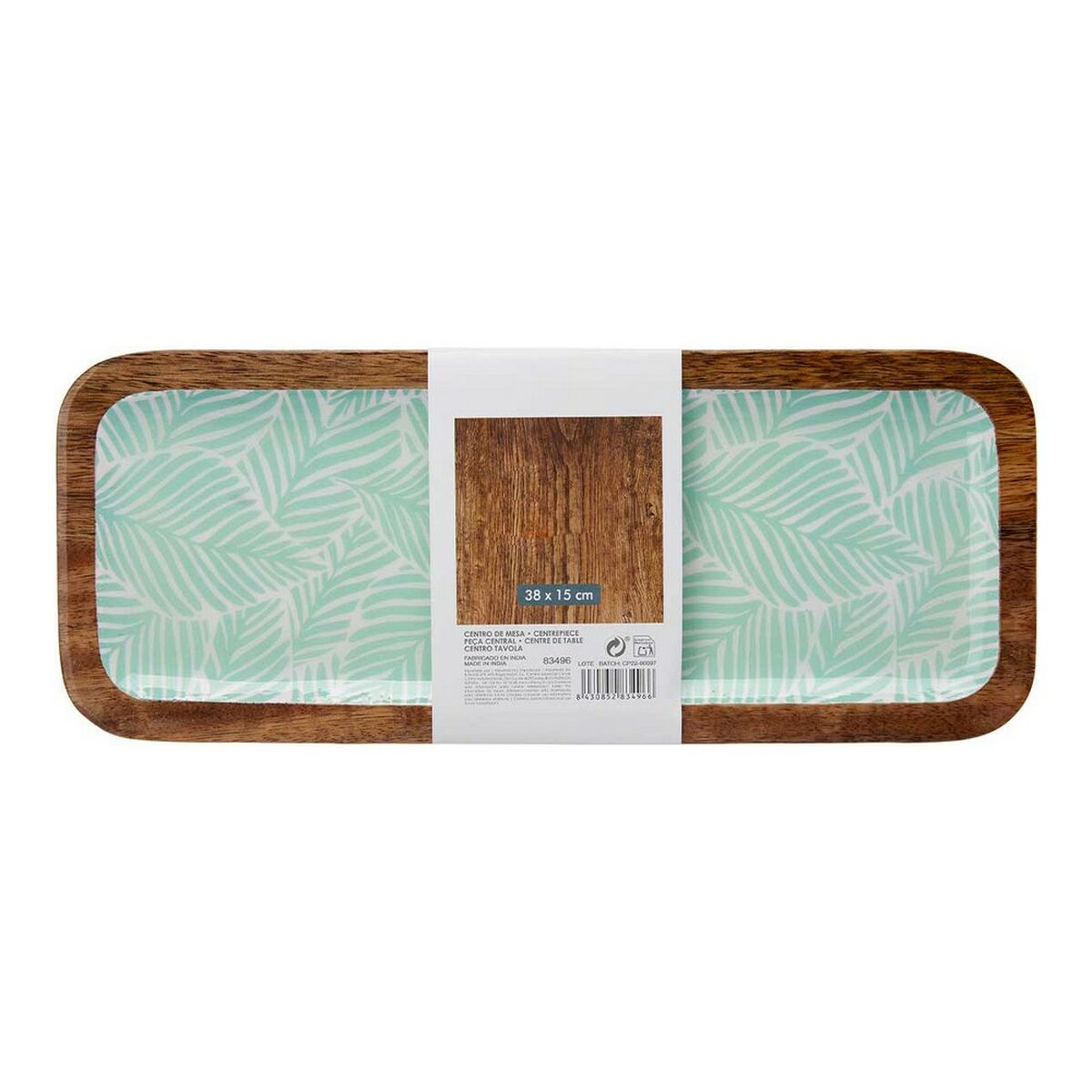 Centro de Mesa Gift Decor Blanco Marrón Verde Resina Madera de mango 38 x 15 cm Hoja de planta