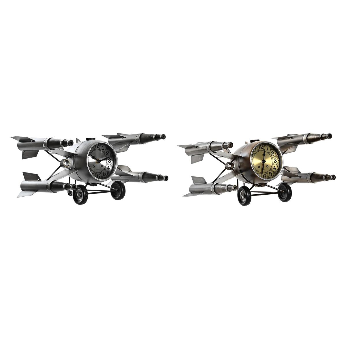 Reloj de Mesa DKD Home Decor Dorado Plateado Nave Espacial Loft (2 Unidades)