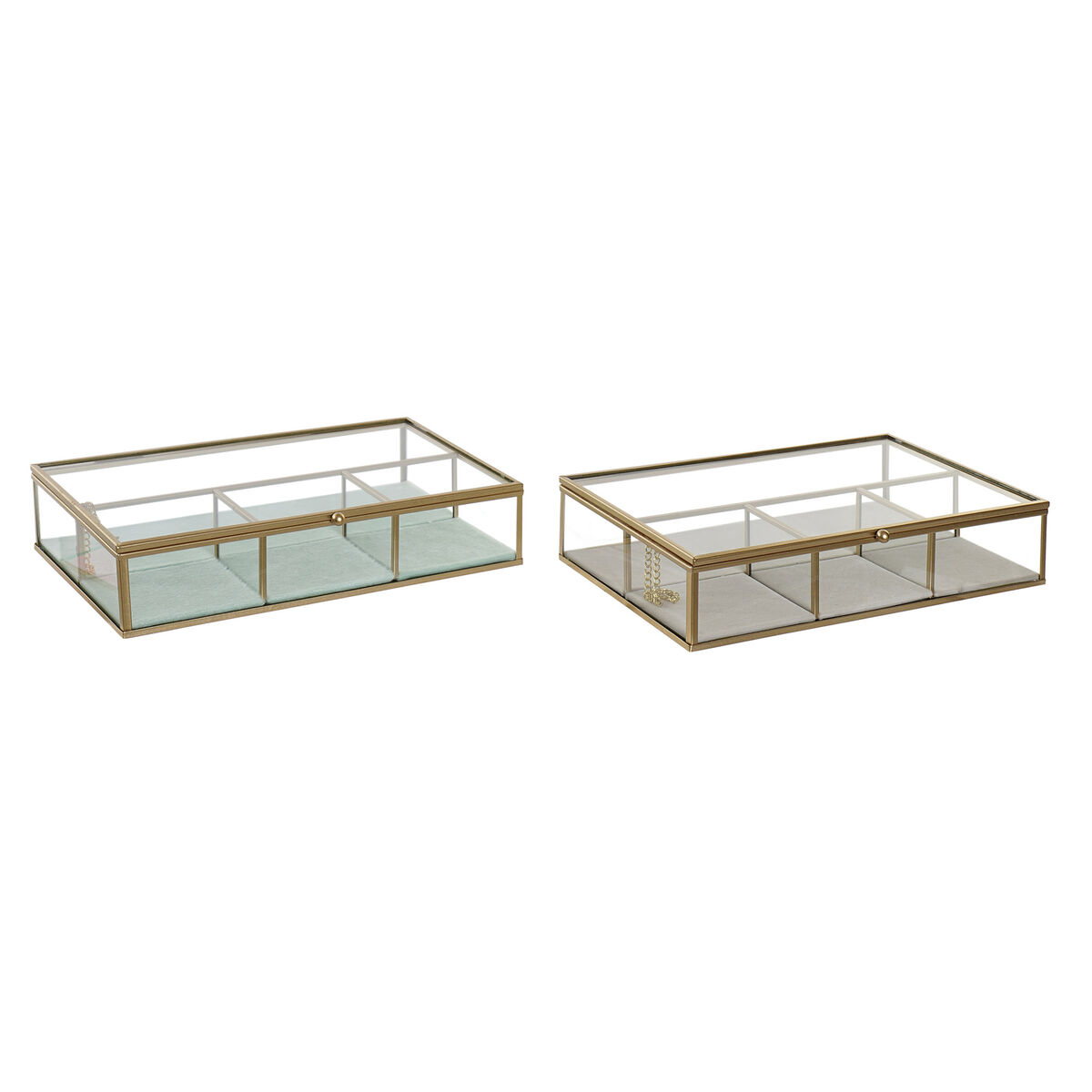 Caja-Joyero DKD Home Decor Cristal Metal Verde Gris claro (27 x 15 x 5,5 cm) (2 Unidades)