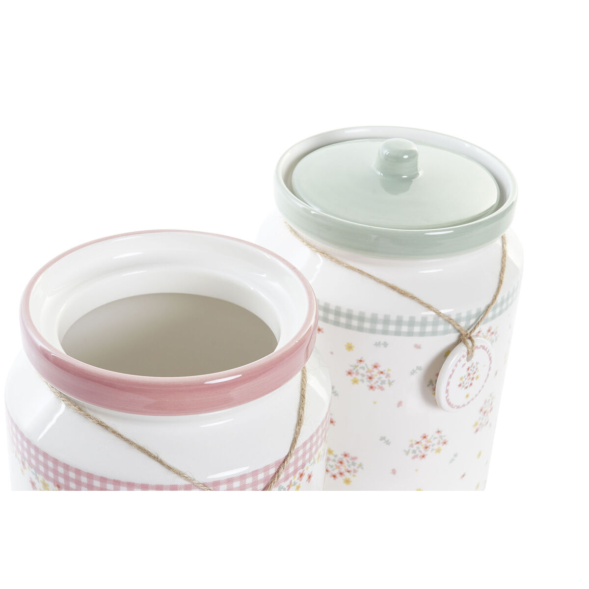 Bote DKD Home Decor Verde Rosa Vichy 15,5 x 15,5 x 21 cm (2 Unidades)