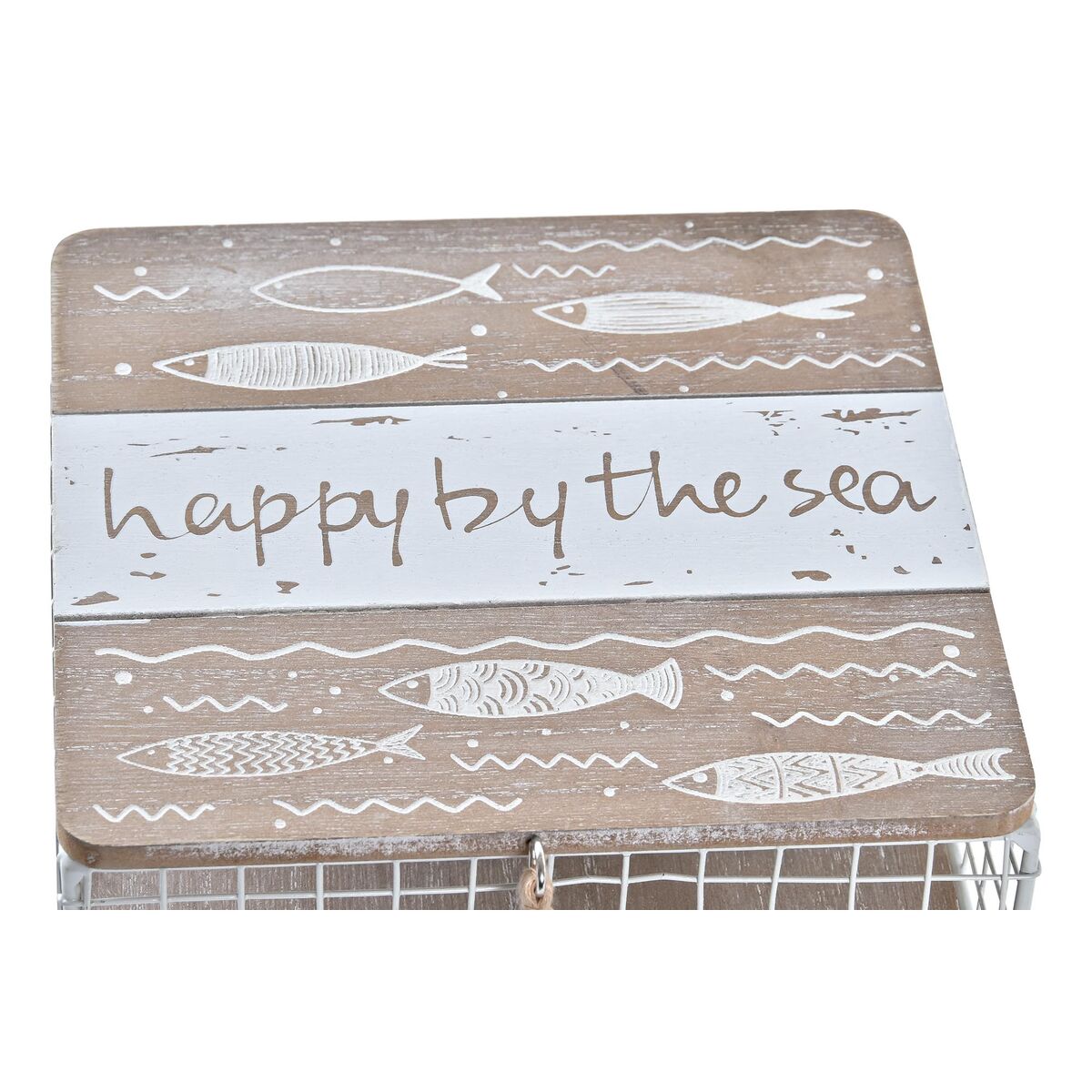 Caja Decorativa DKD Home Decor Blanco Marrón Madera Metal Espirales Mediterráneo