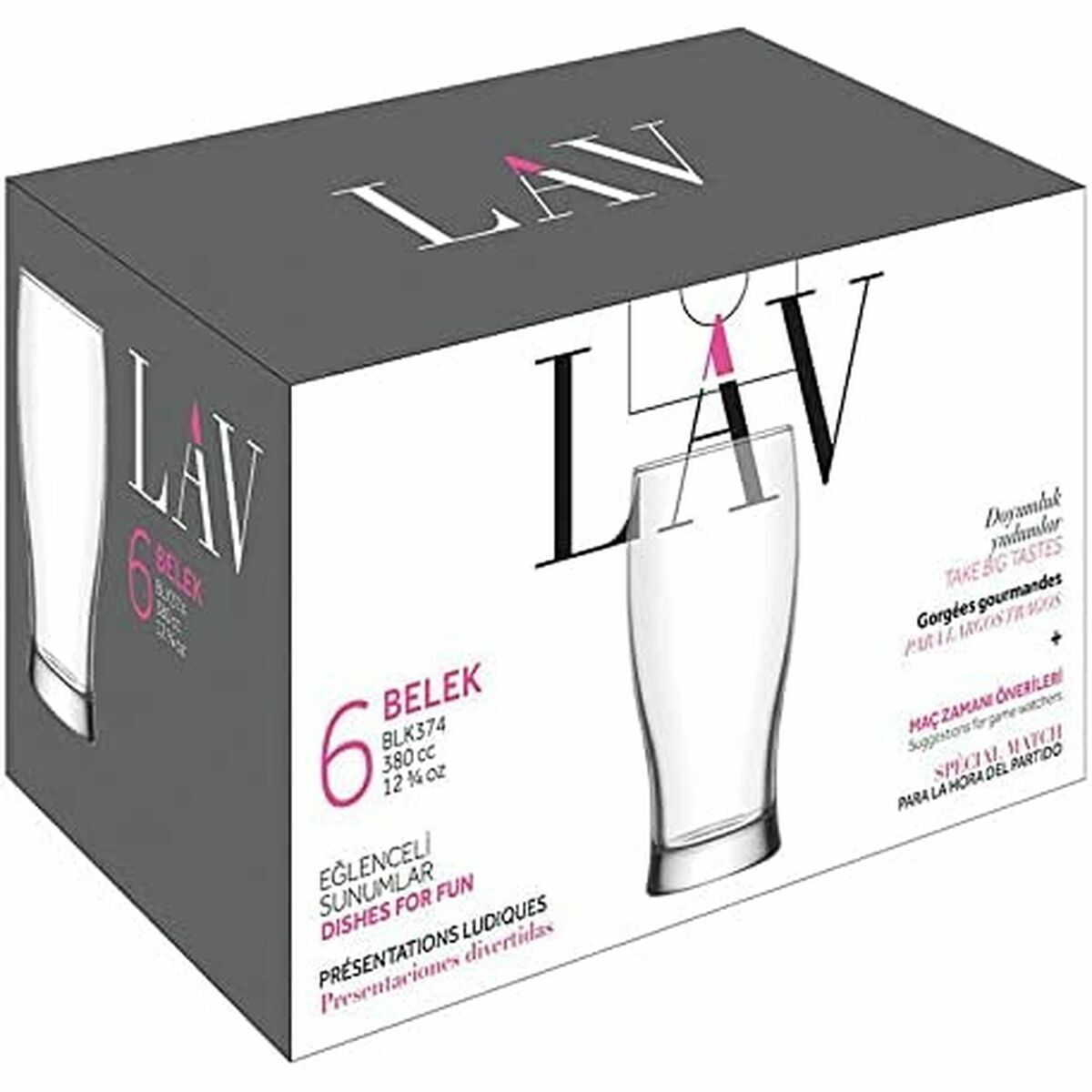 Vaso para Cerveza LAV Belek Cristal Transparente 6 Unidades (375 cc)