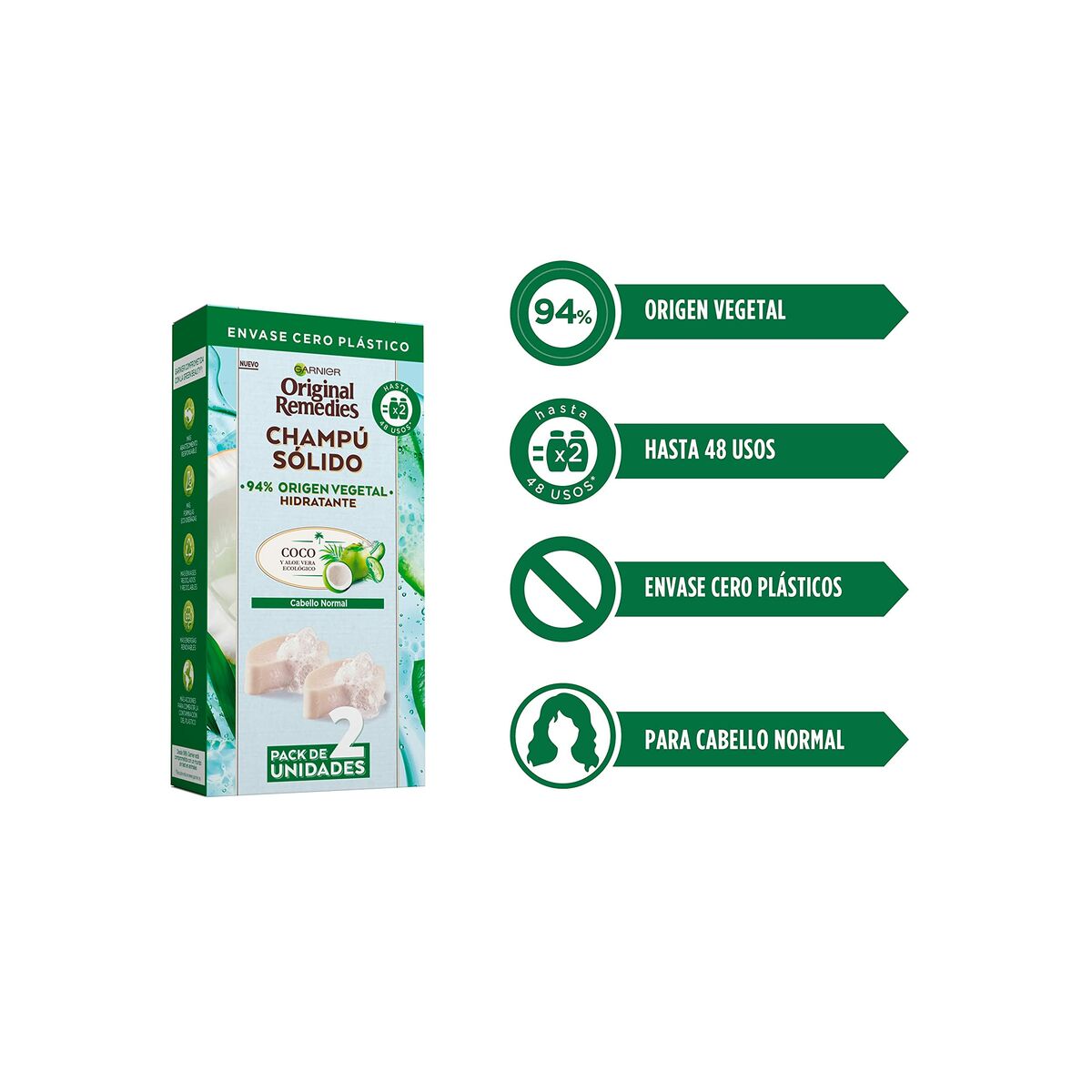 Champú Sólido Garnier Original Remedies X Hidratante Coco 2 Unidades 60 g