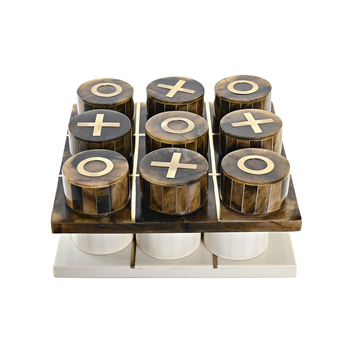 Figura Decorativa DKD Home Decor Juego de Mesa 20,5 x 20,5 x 5 cm Blanco Ambar Metalizado Moderno