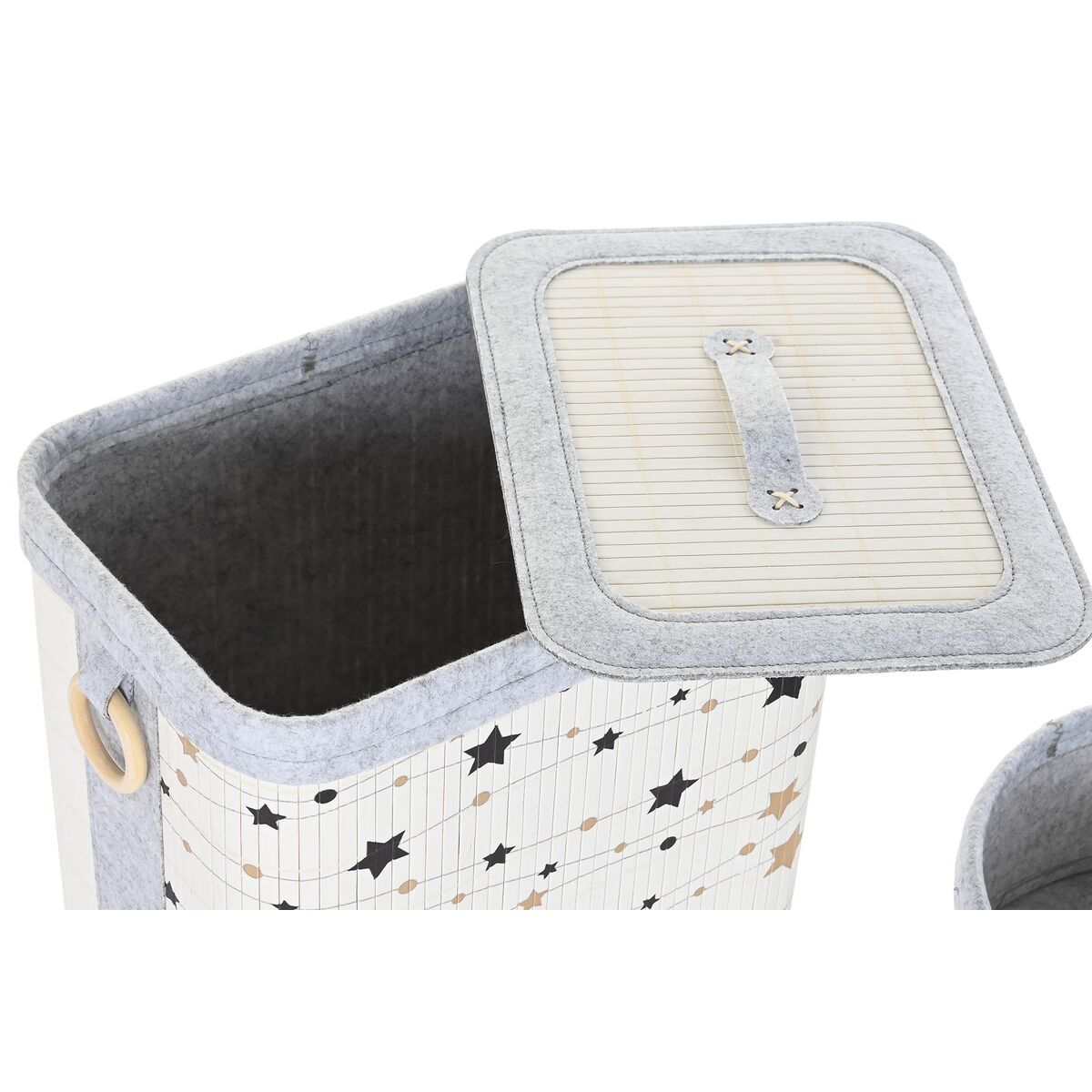 Juego de Cestos DKD Home Decor Blanco Negro Gris Dorado Bambú Estrellas 41 x 31 x 42 cm 4 Piezas