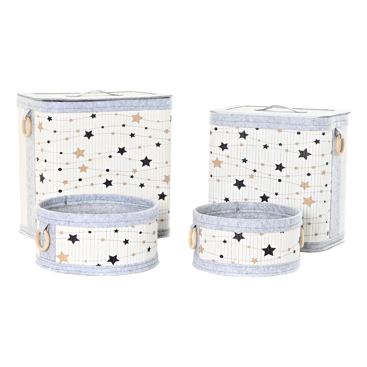 Juego de Cestos DKD Home Decor Blanco Negro Gris Dorado Bambú Estrellas 41 x 31 x 42 cm 4 Piezas