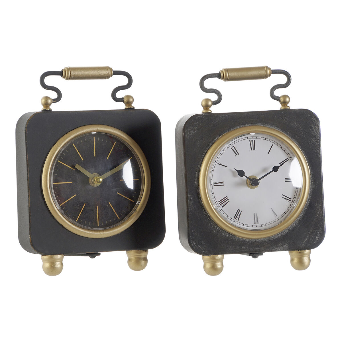 Reloj de Mesa DKD Home Decor Negro Dorado Plateado (2 Unidades)