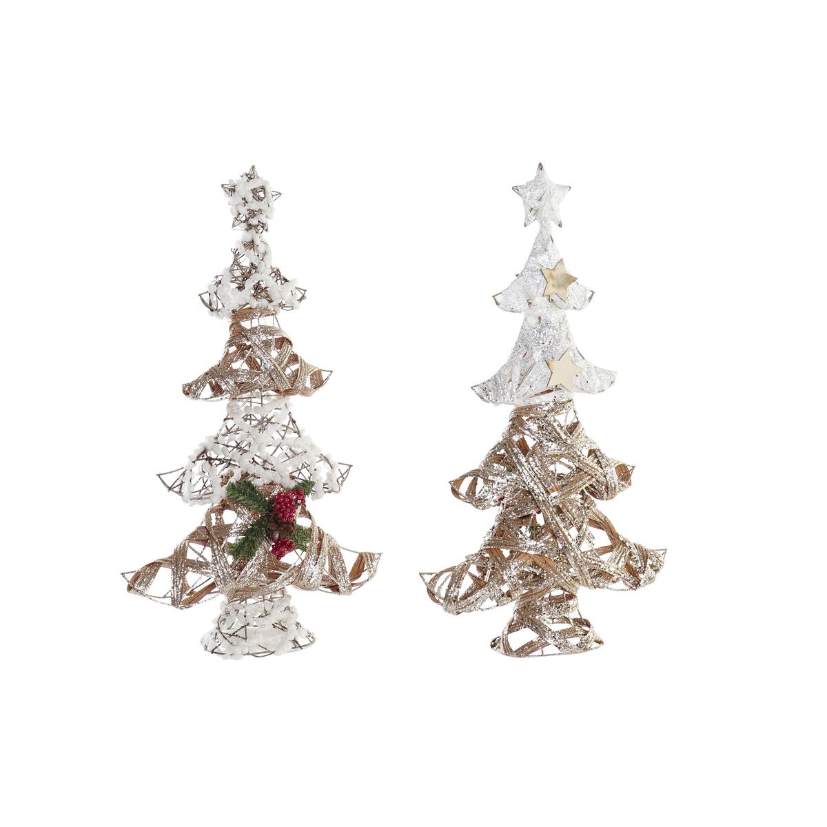 Árbol de Navidad DKD Home Decor Dorado Blanco Ratán (32 x 10 x 56 cm) (2 Unidades)