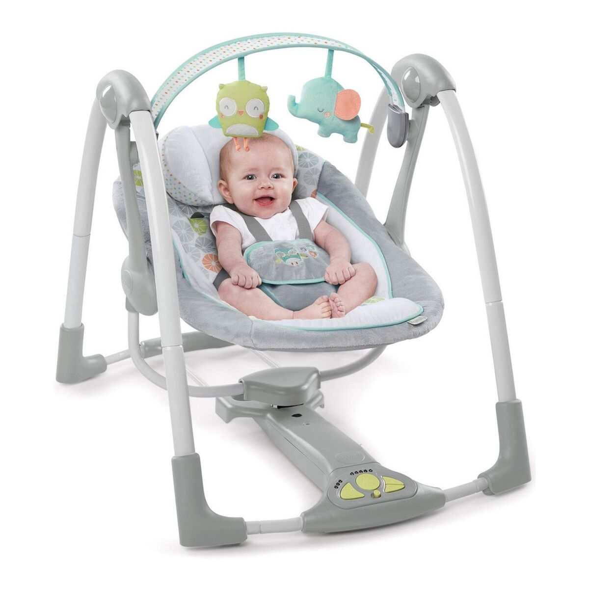 Mecedora Ingenuity Compact Swing - Hugs & Hoots Blanco Gris