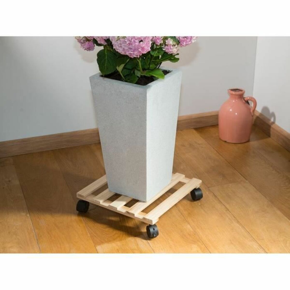 Soporte con Ruedas para Macetas Nature Natural Madera de abeto (35 x 35 x 7,4 cm)