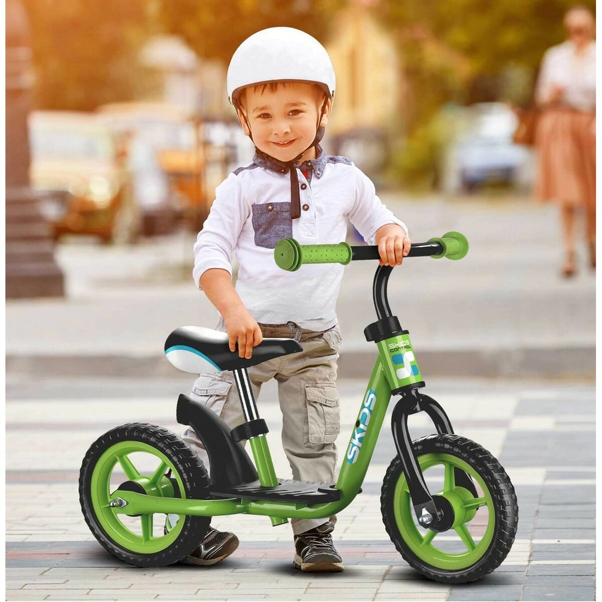 Bicicleta Infantil Skids Control Verde Acero Reposapiés