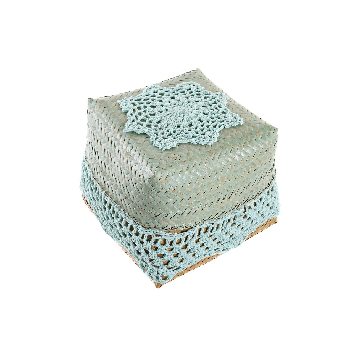 Juego de Cajas Decorativas DKD Home Decor Azul Turquesa Natural Gris claro Bambú Boho