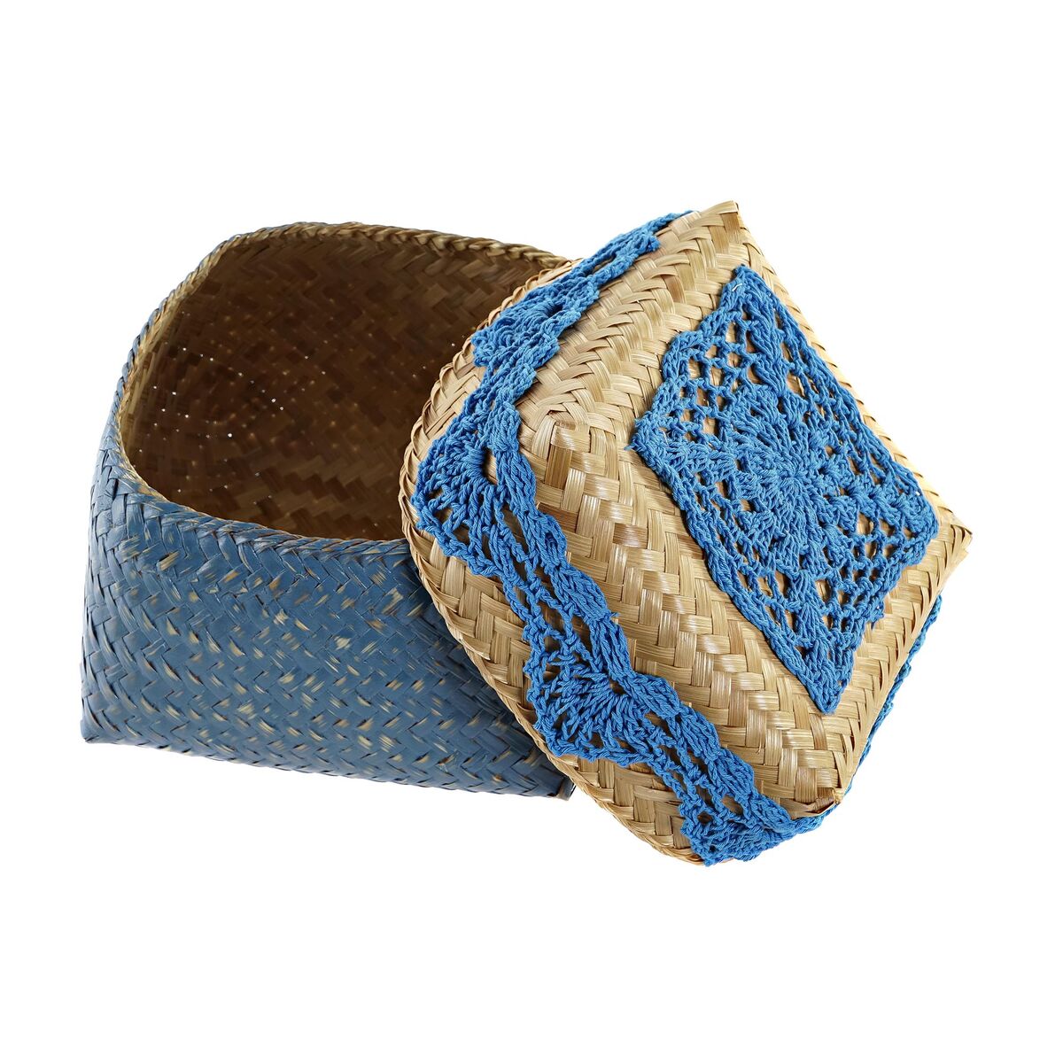 Juego de Cajas Decorativas DKD Home Decor Azul Turquesa Natural Gris claro Bambú Boho