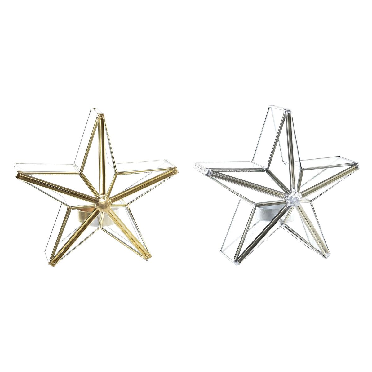 Portavelas Navideño DKD Home Decor Dorado Plateado Estrella 16 x 8 x 16 cm (2 Unidades)