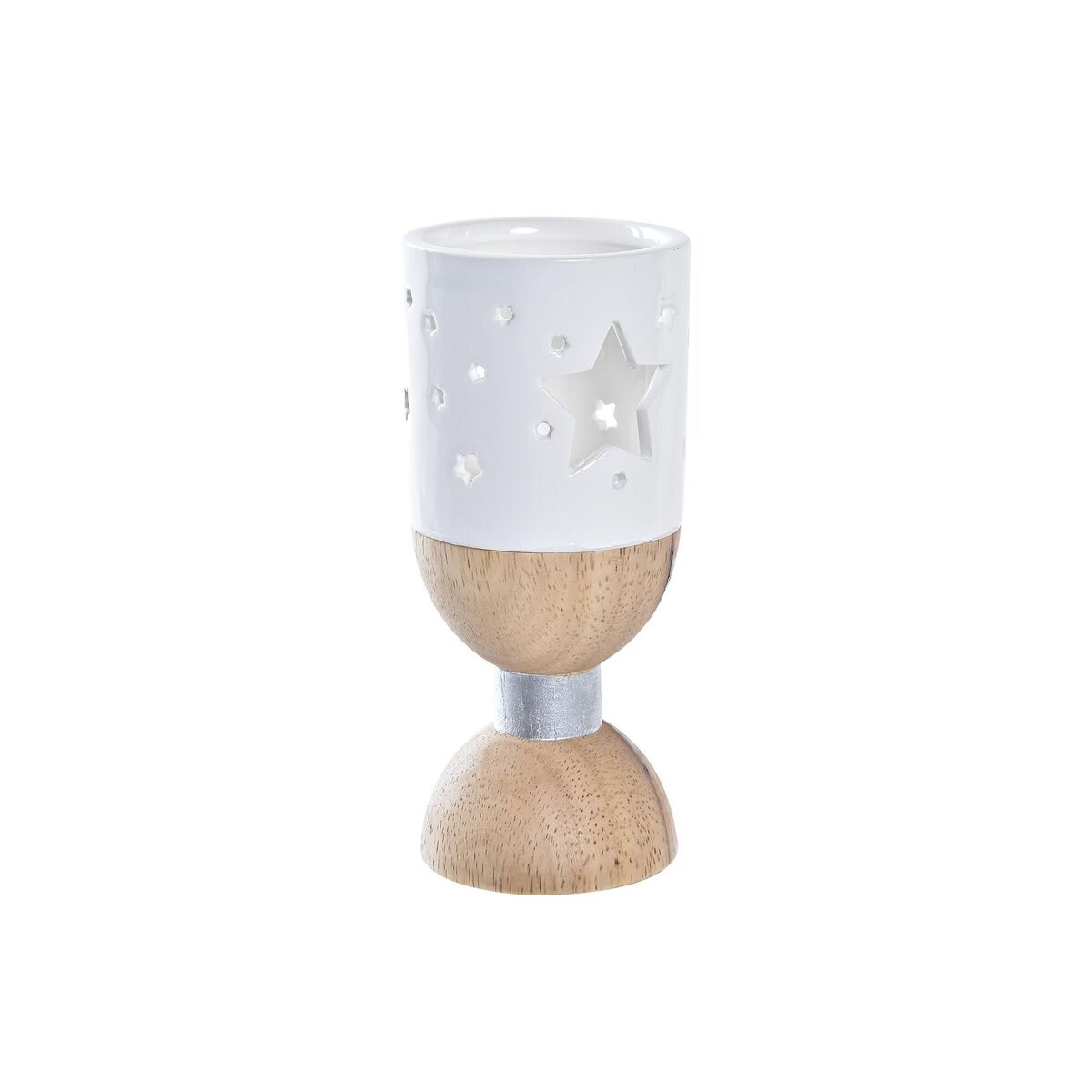 Portavelas Navideño DKD Home Decor Blanco Marrón Natural Estrella 6 x 6 x 14 cm