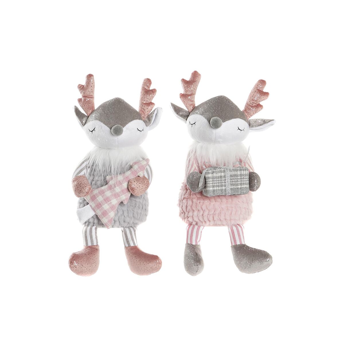Figura Decorativa DKD Home Decor Navidad Animal Poliéster Ciervo (14 x 17 x 28 cm) (2 Unidades)