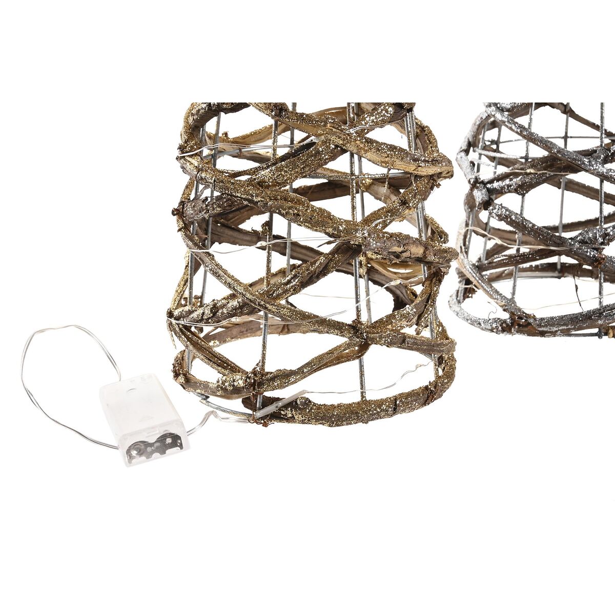 Decoración luminosa DKD Home Decor Dorado Plateado Natural 19 x 19 x 62 cm Conos Navidad AA x 2, no incluidas (2 Unidades)